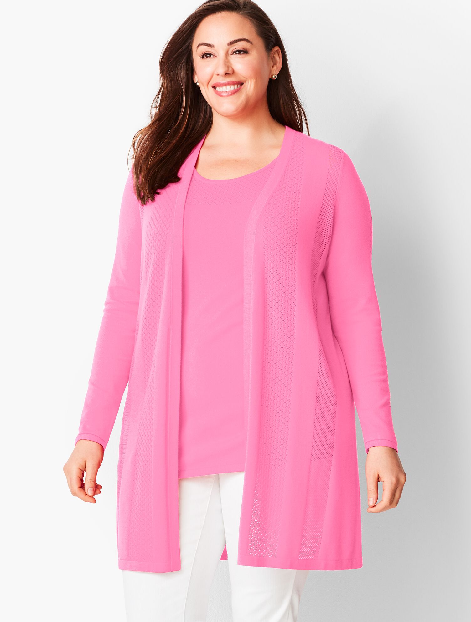 Long Pointelle No-Close Cardigan