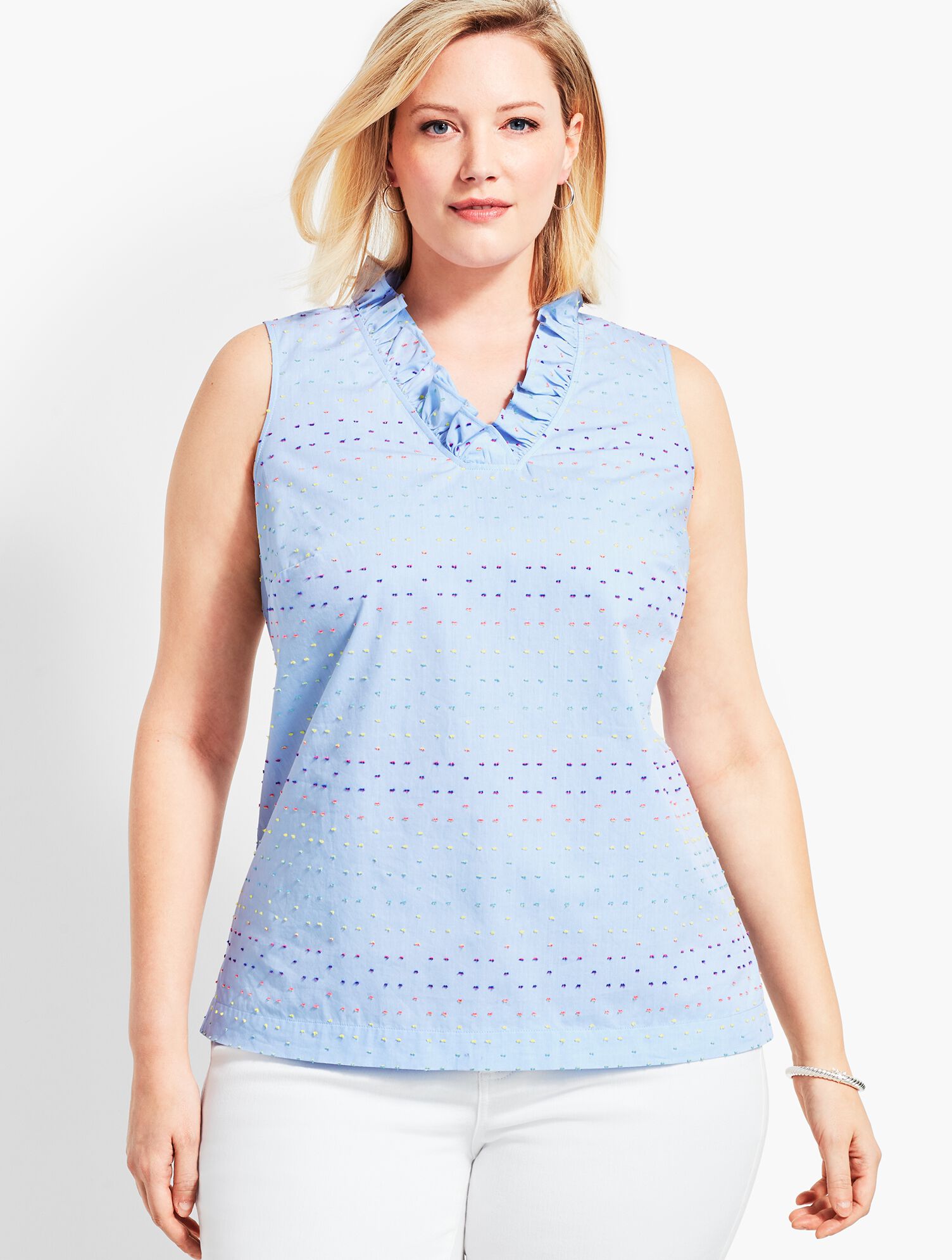Ruffle Neck Top-Paradise Clip Dot