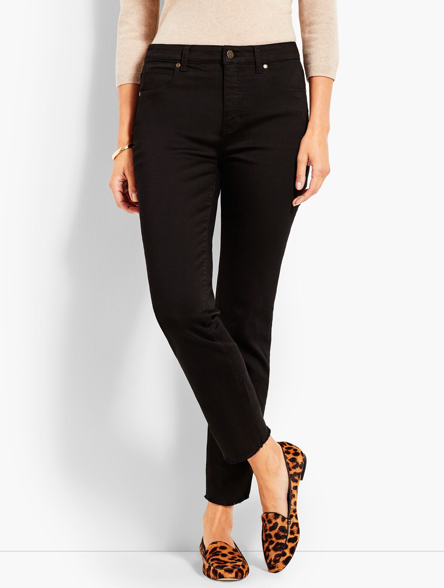 Frayed-Hem Straight-Leg-Black