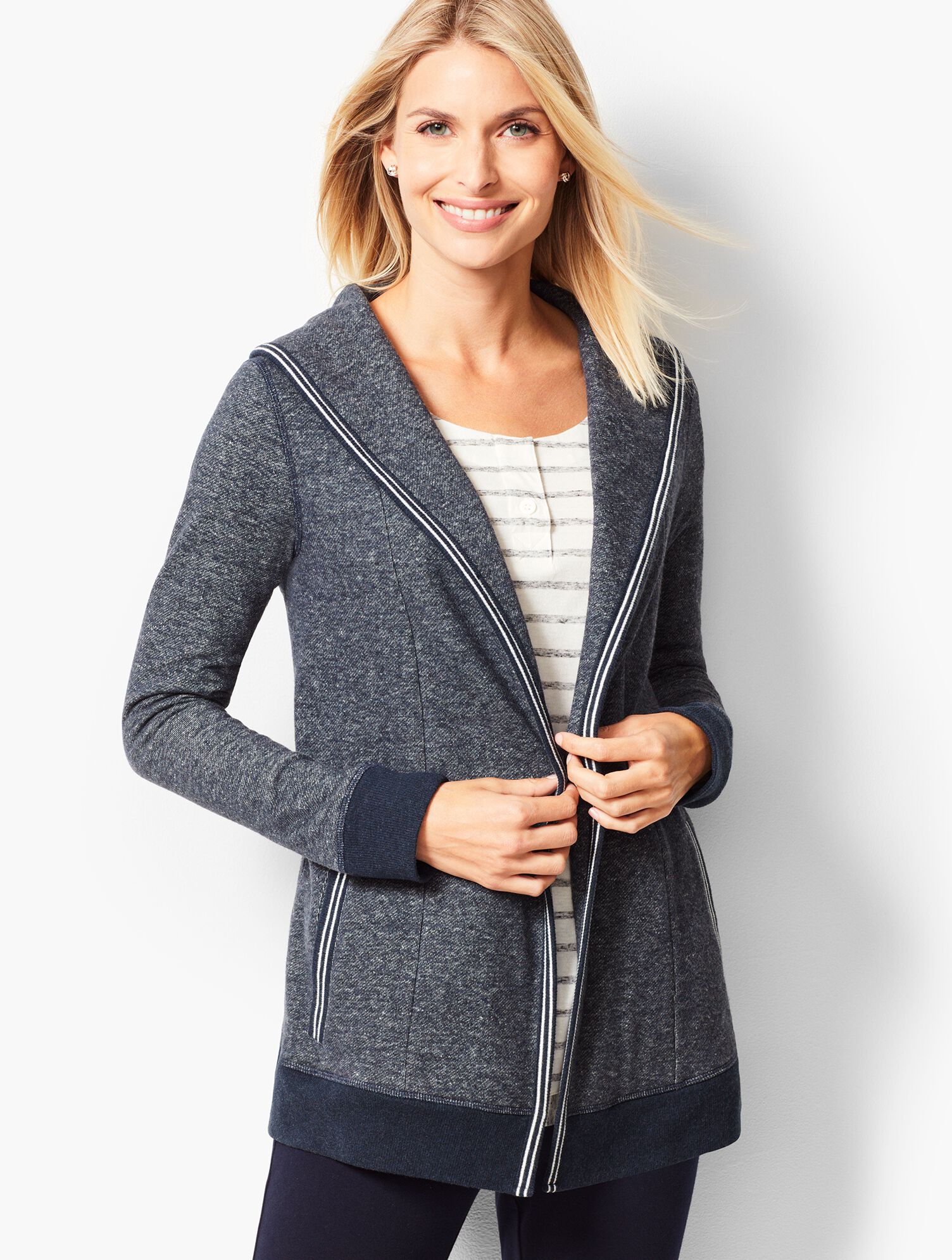 Open-Front Heathered Fleece Cardigan