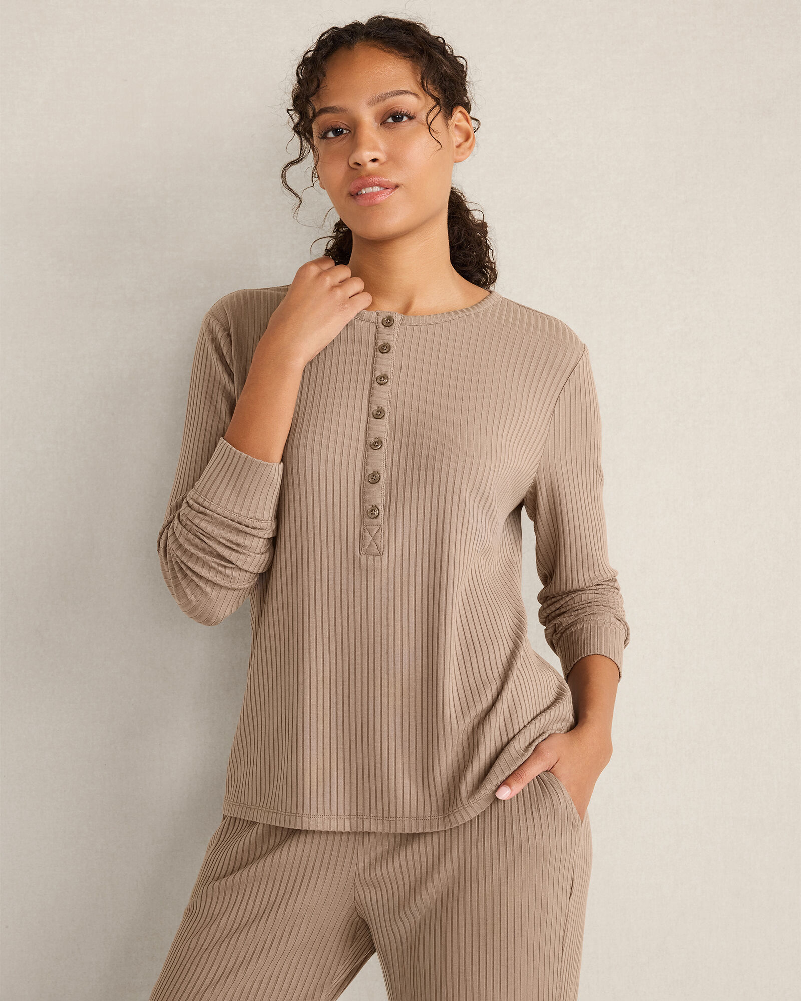 Resti Drapey Rib Knit Henley