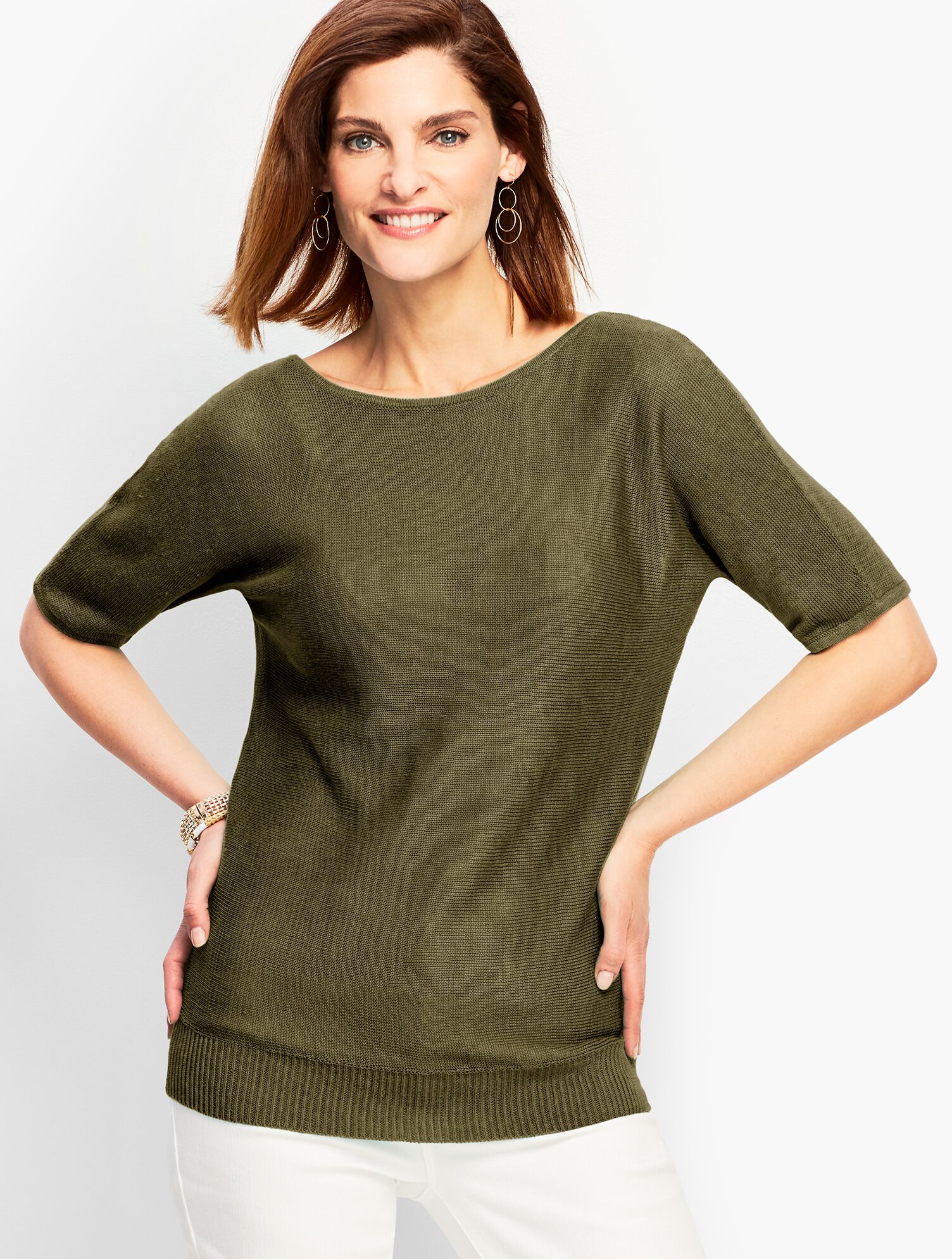 Dolman-Sleeve V-Back Sweater