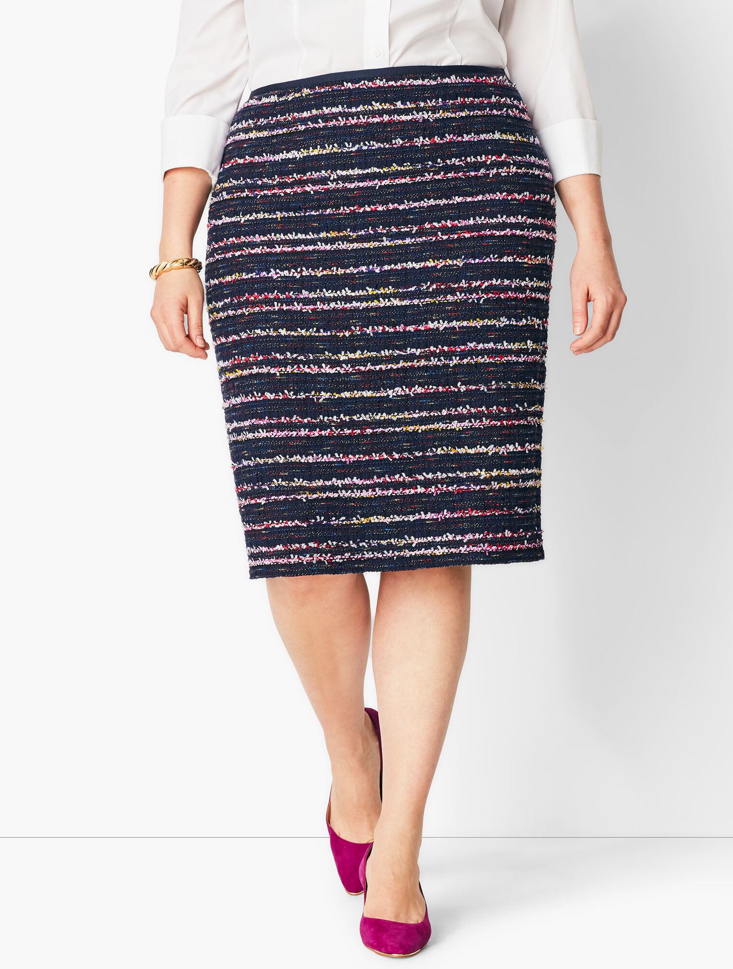 Stripe Tweed Pencil Skirt