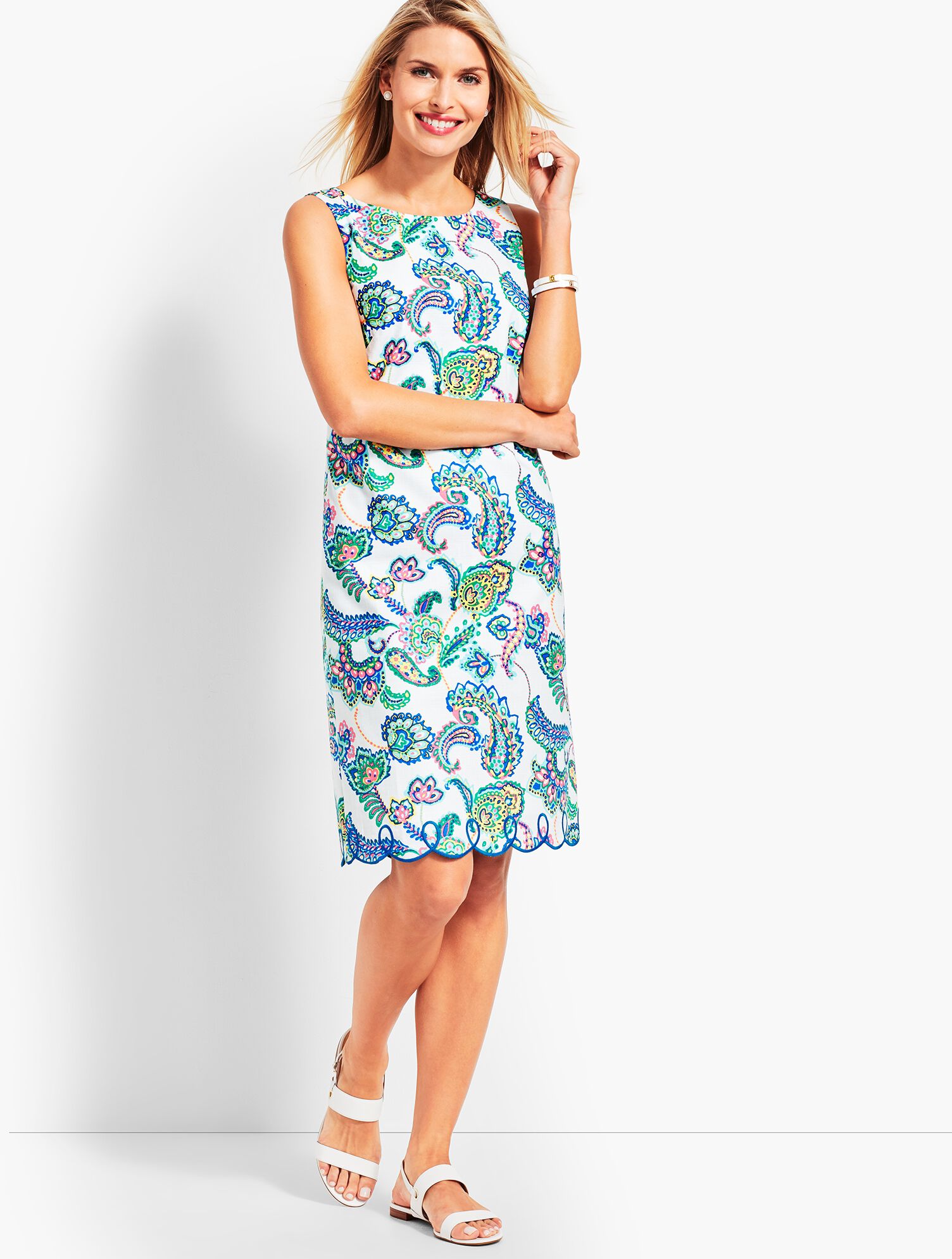 Paisley Scallop-Hem Sheath Dress