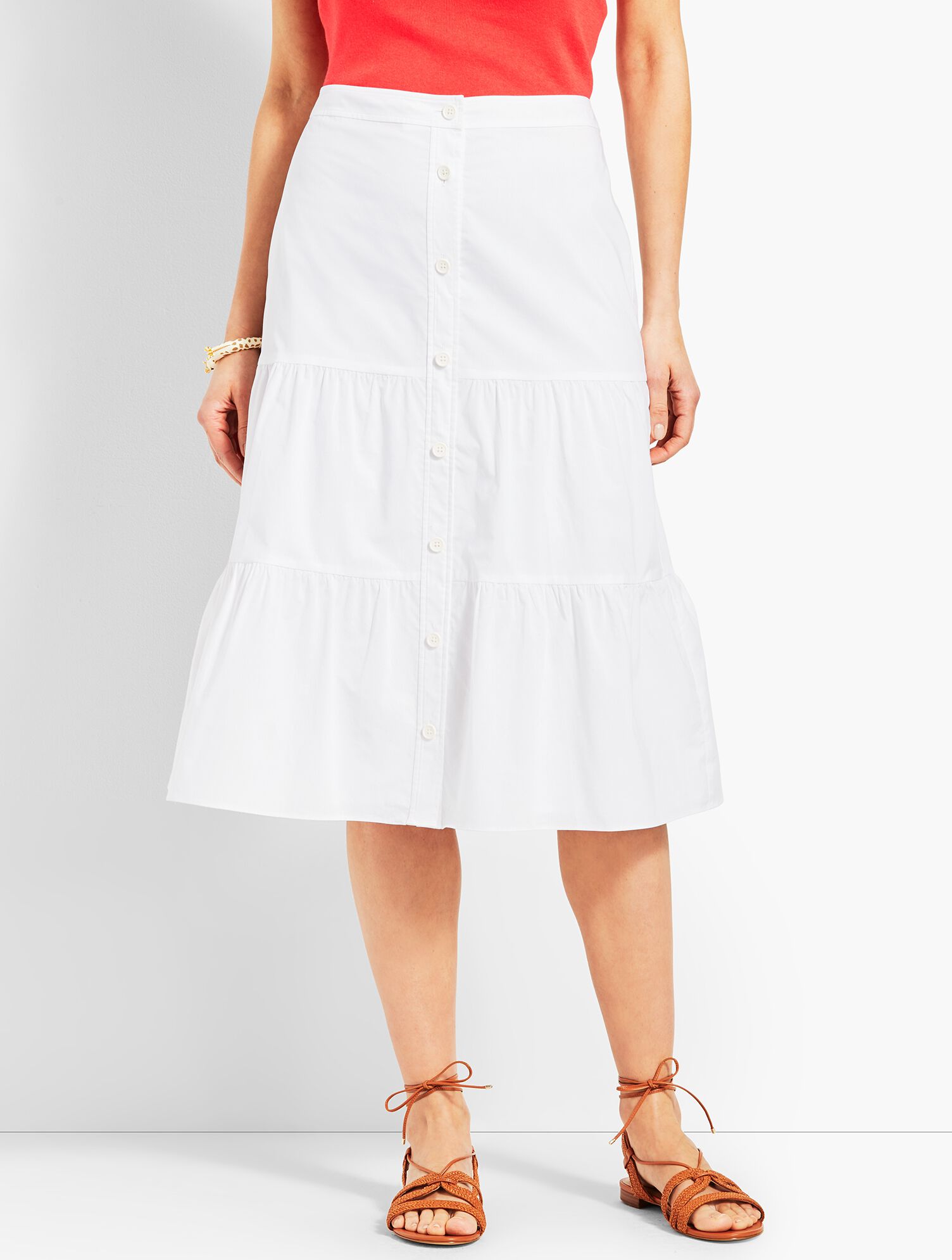 Tiered Button-Front Poplin Skirt