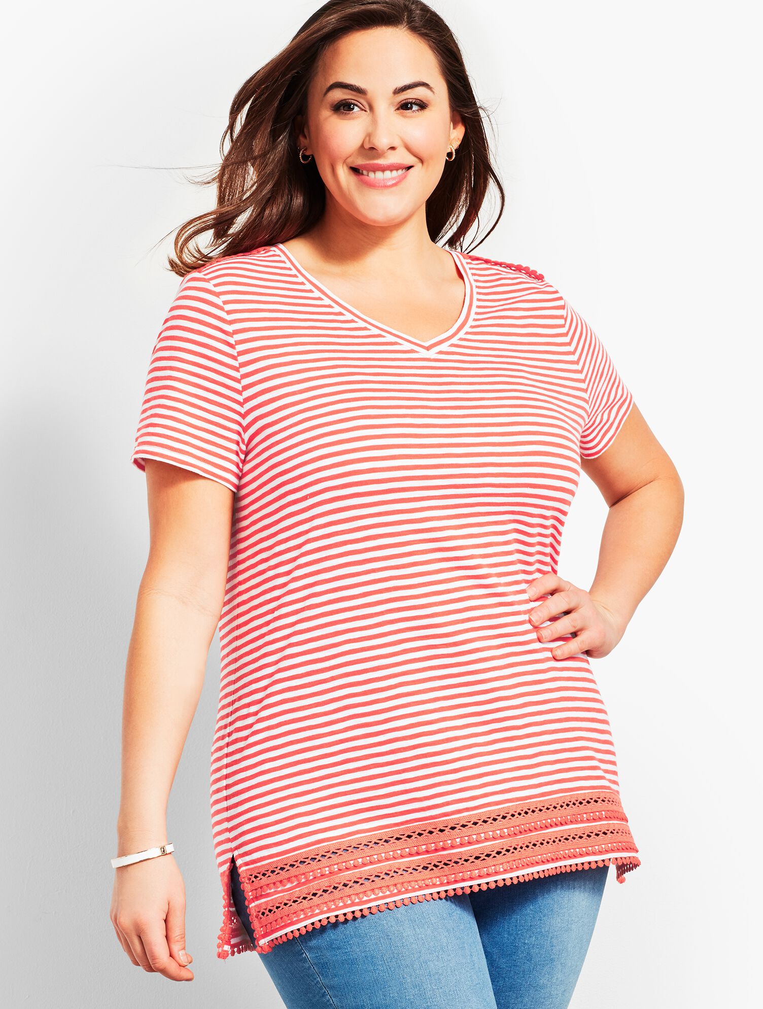 Crochet-Trim Stripe Tee
