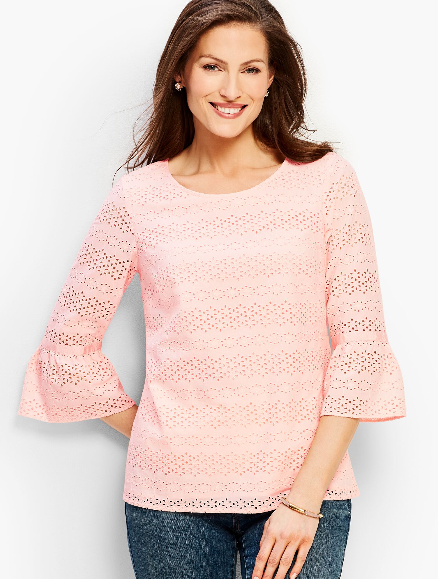 Eyelet Flounce-Sleeve Top