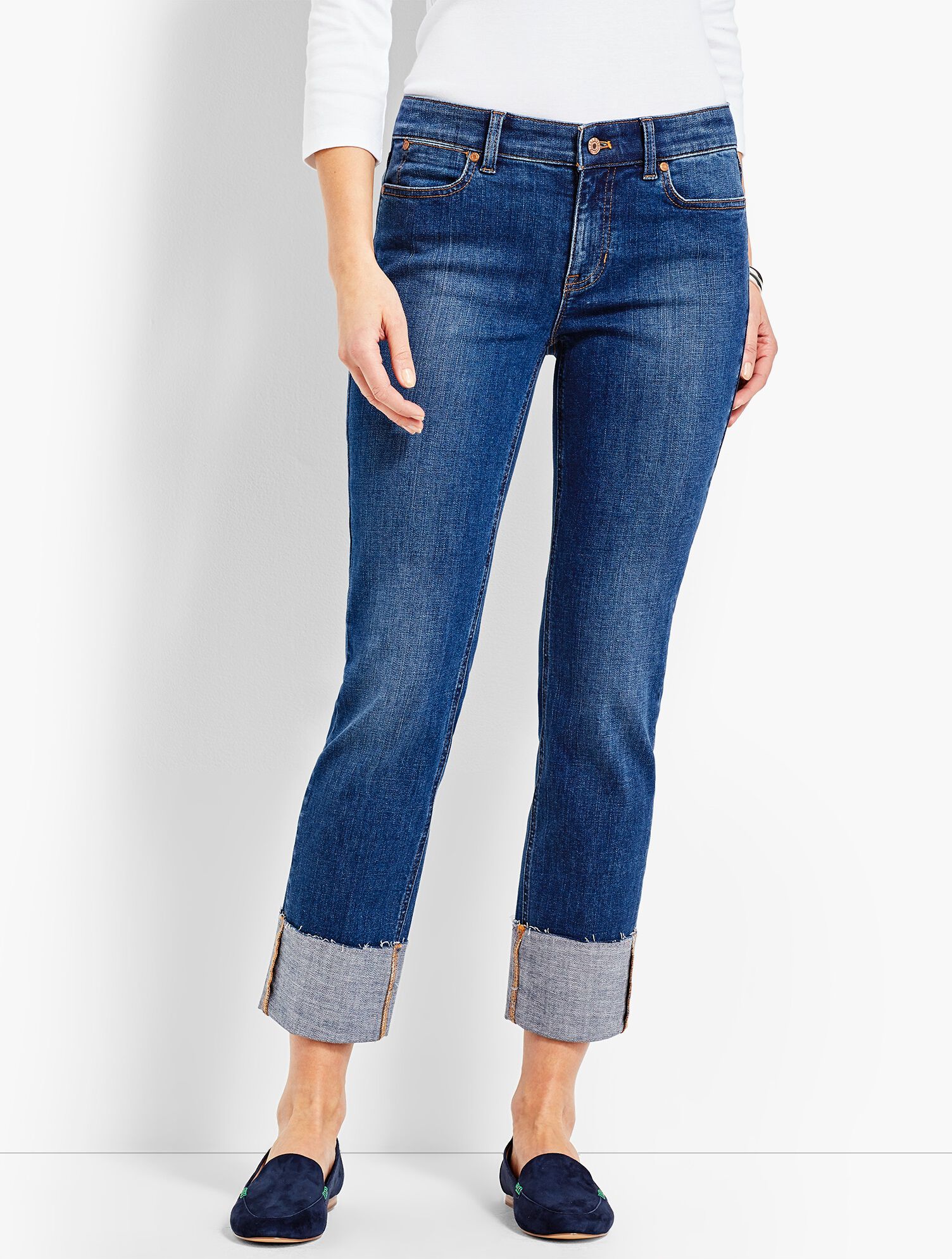 Cuffed Denim Straight Crop - Taylor Wash