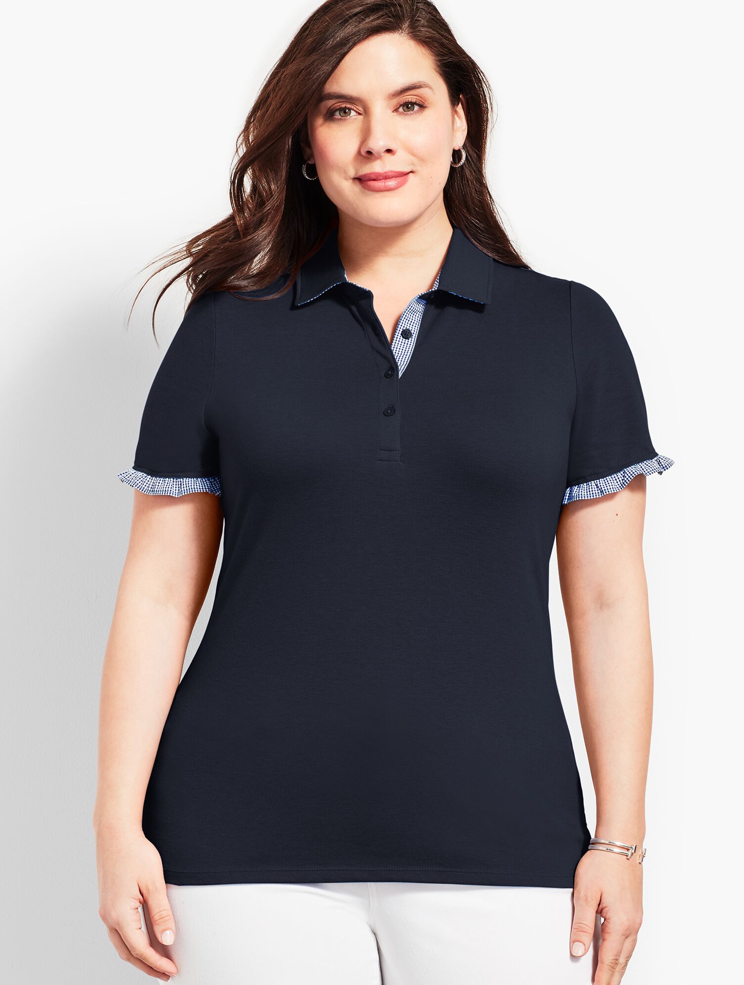 Gingham Ruffle Sleeve Polo