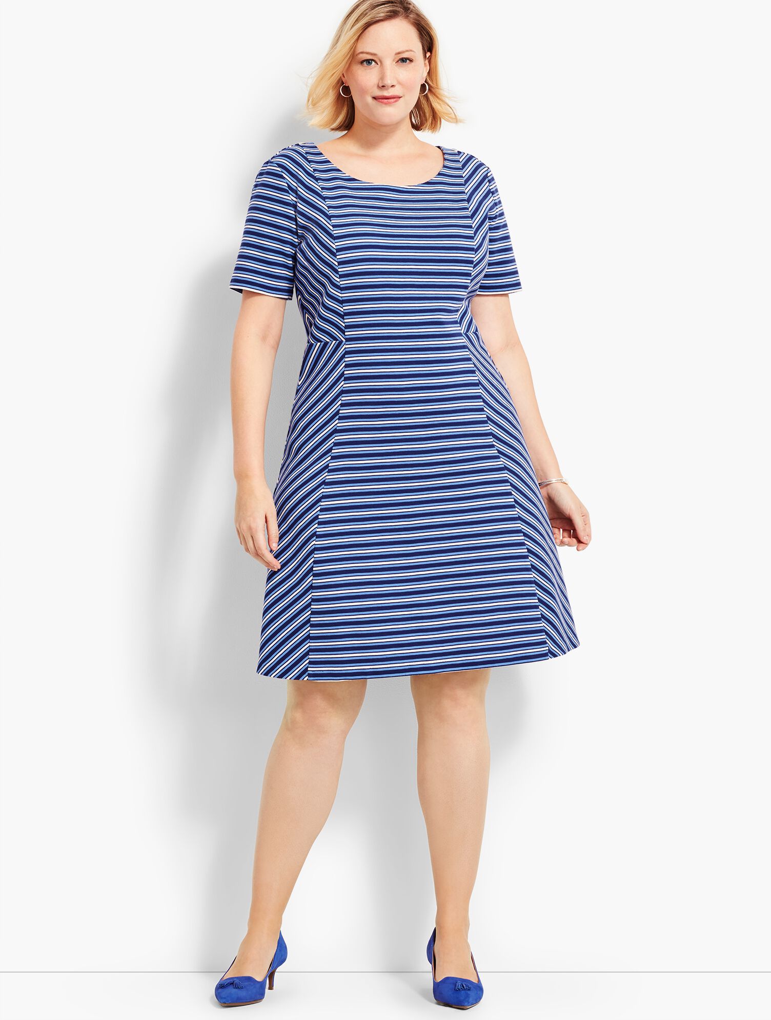 Fit &amp; Flare Dress-Stripe