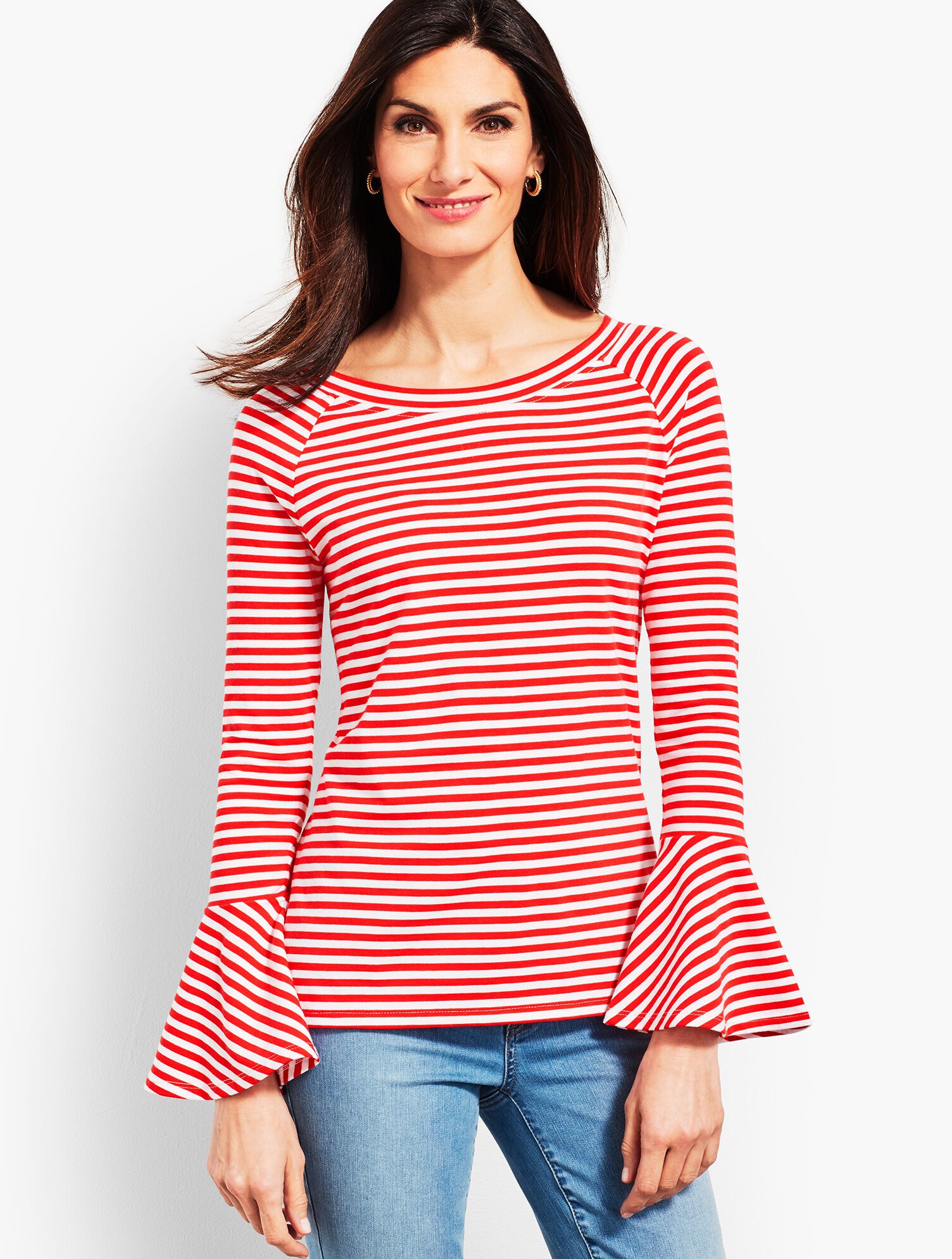 On-The-Shoulder Flared Sleeve Top - Stripe