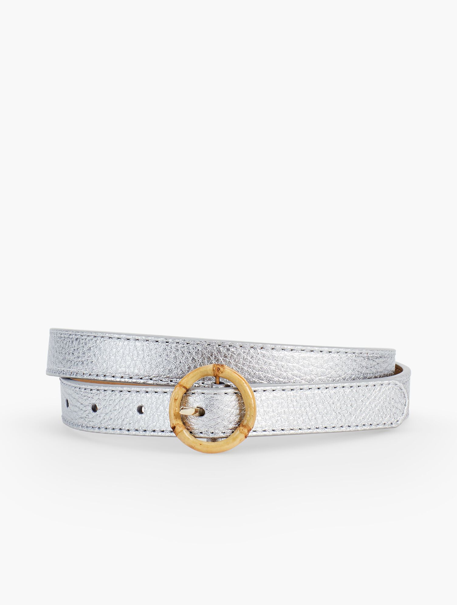 Bamboo-Buckled Pebble Leather Belt