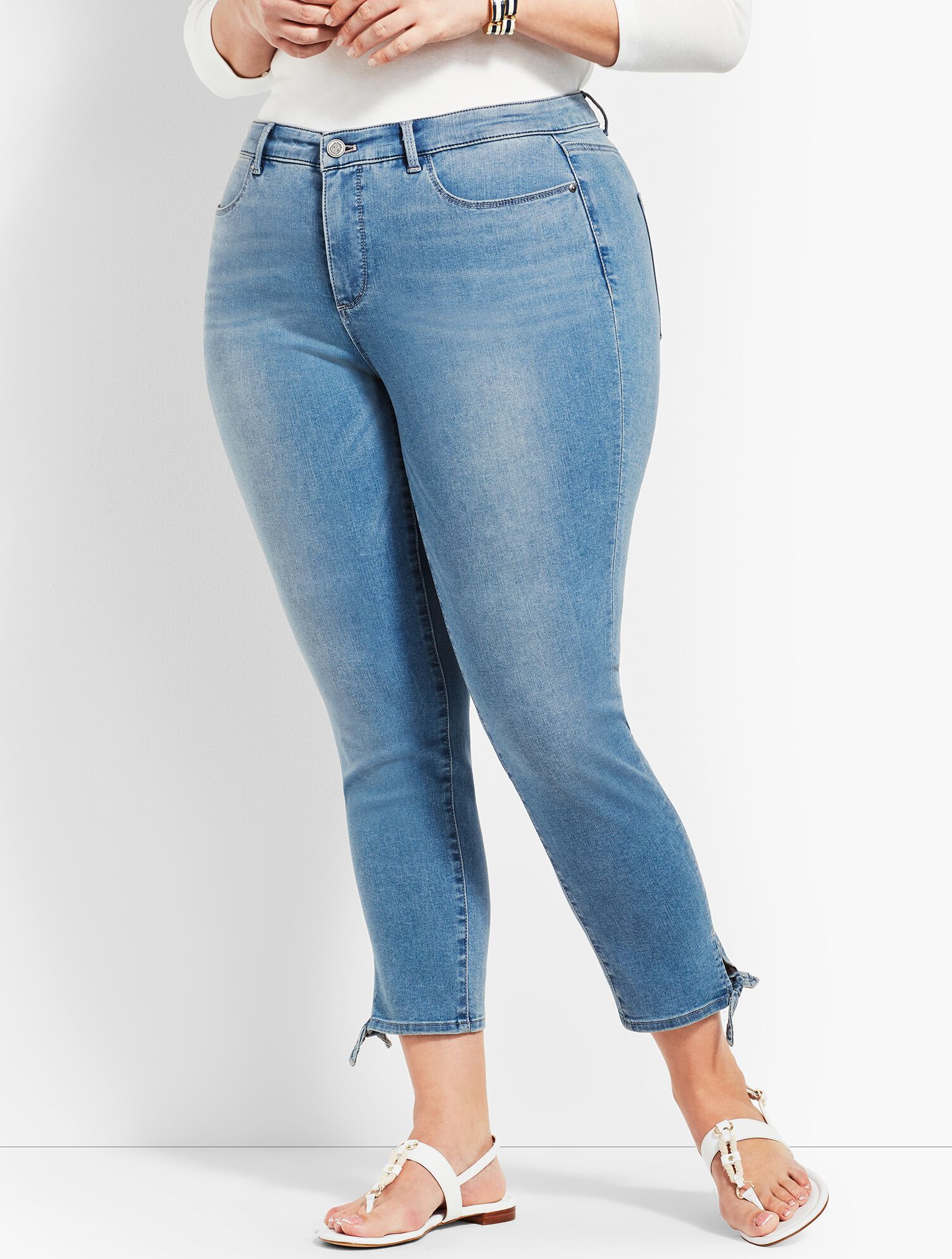 Tie Hem Denim Jegging Crop- Sea Salt Wash