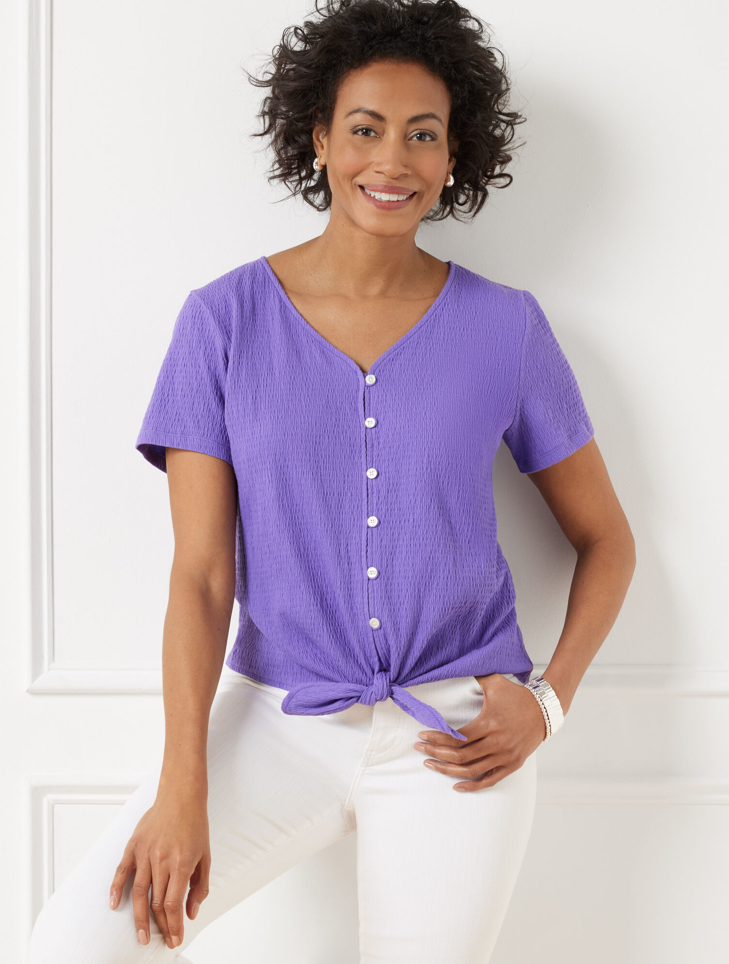 Textured Tie Front Top