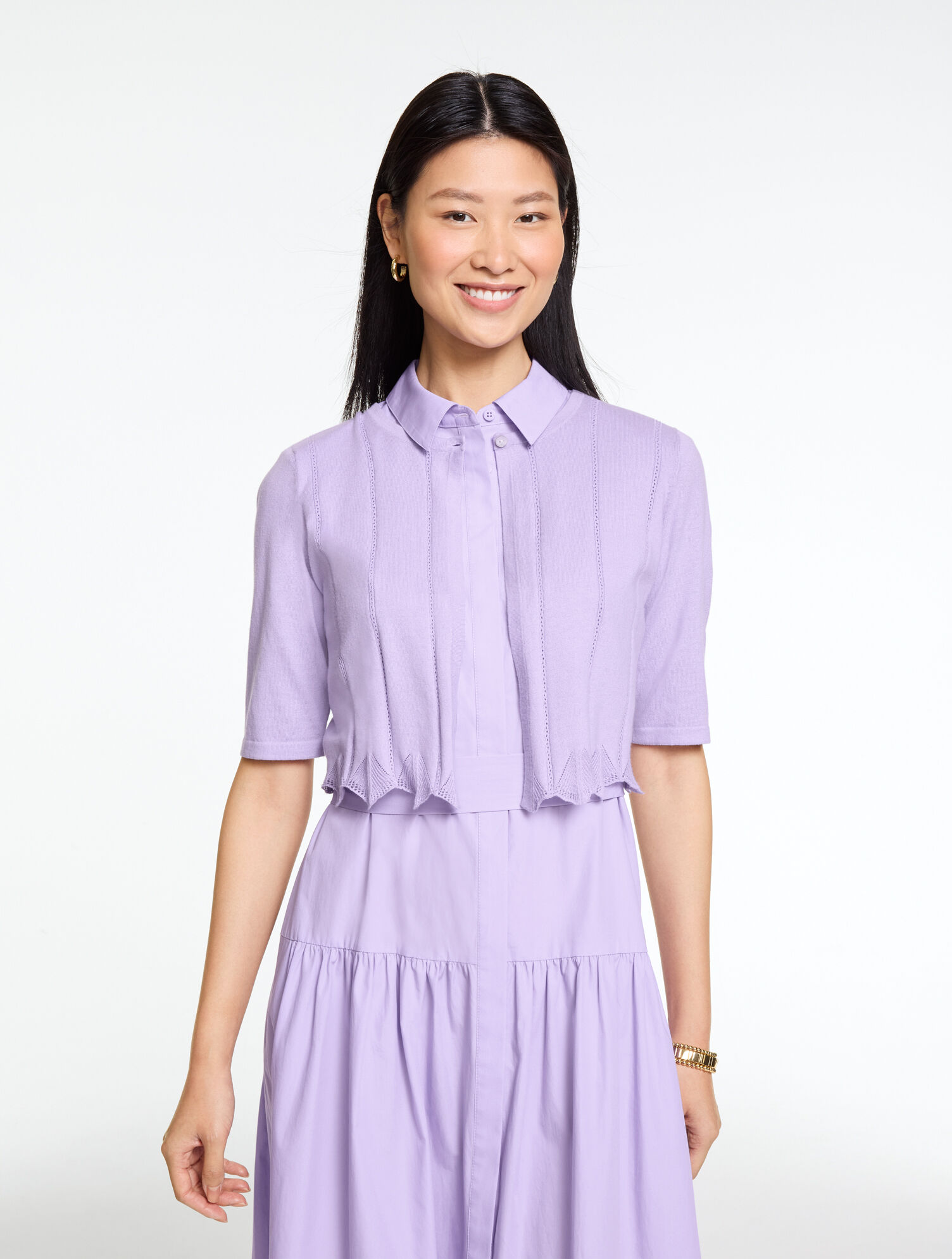 Scalloped Pointelle Shrug