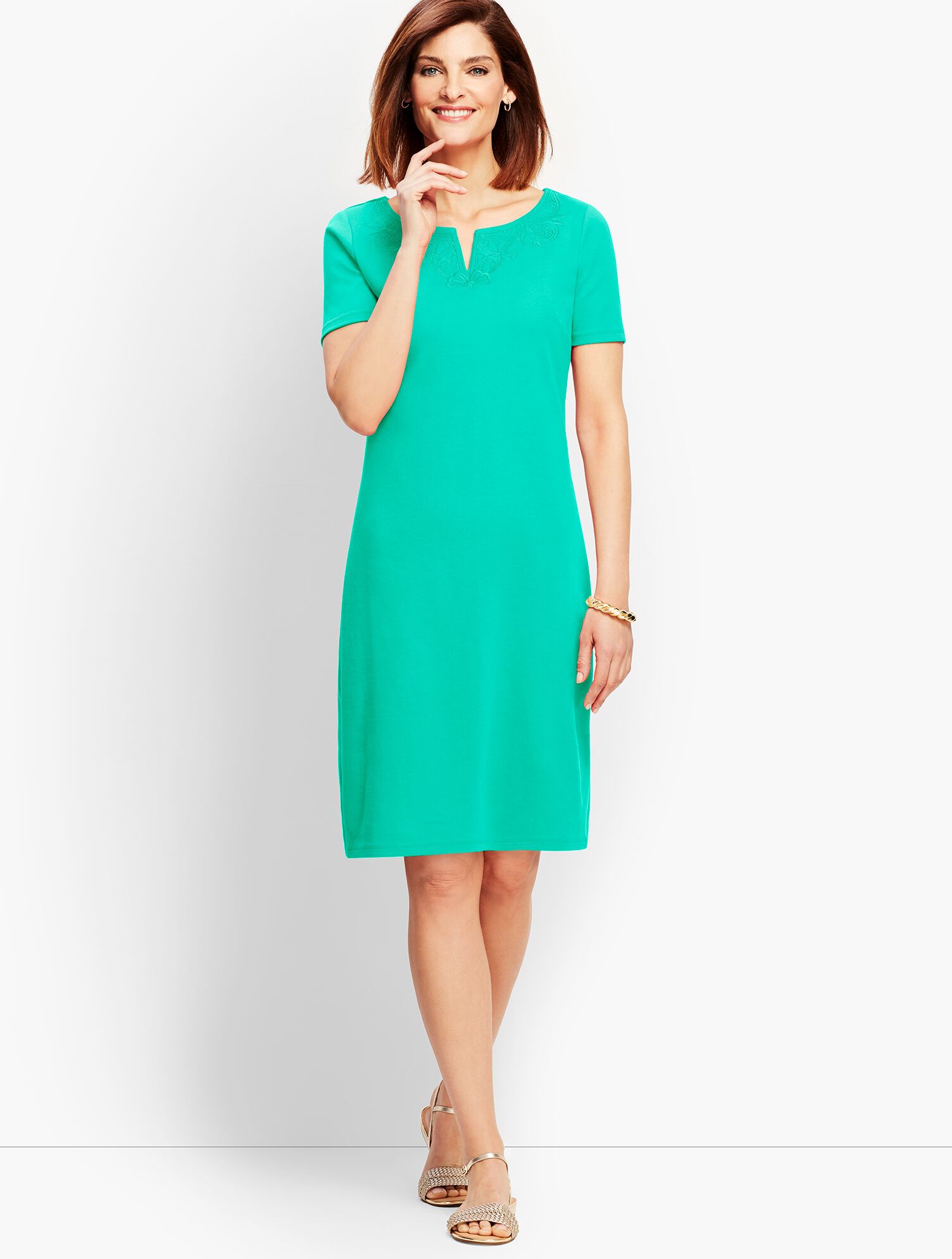 French Interlock Embroidered Shift Dress