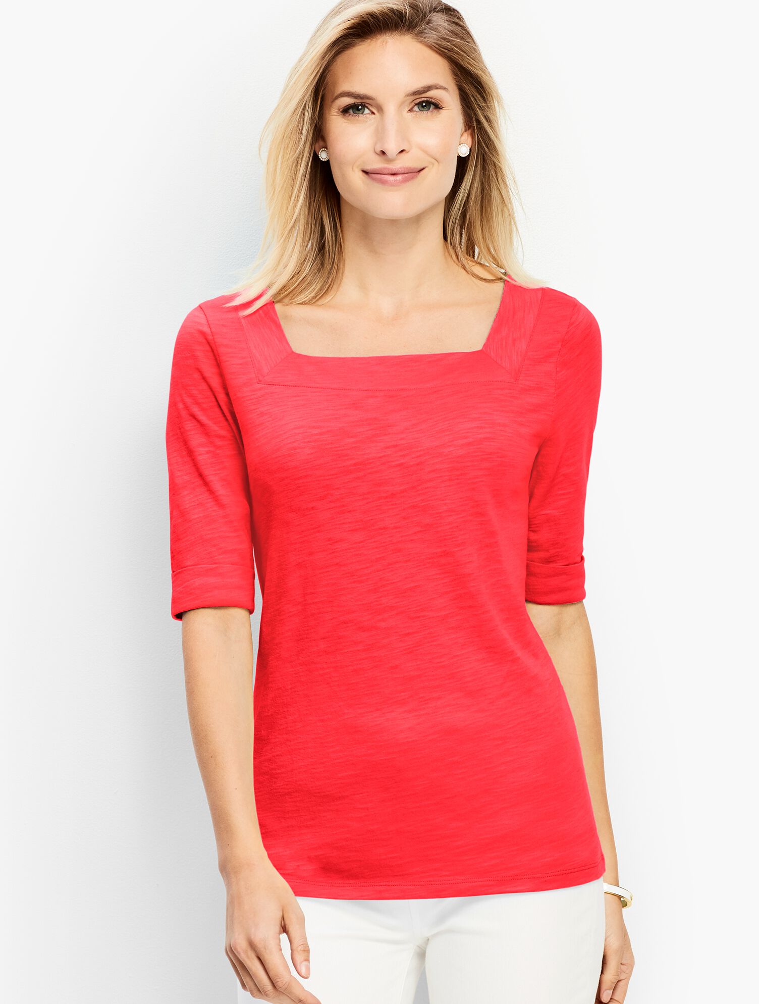 Roll-Cuff Square-Neck Tee
