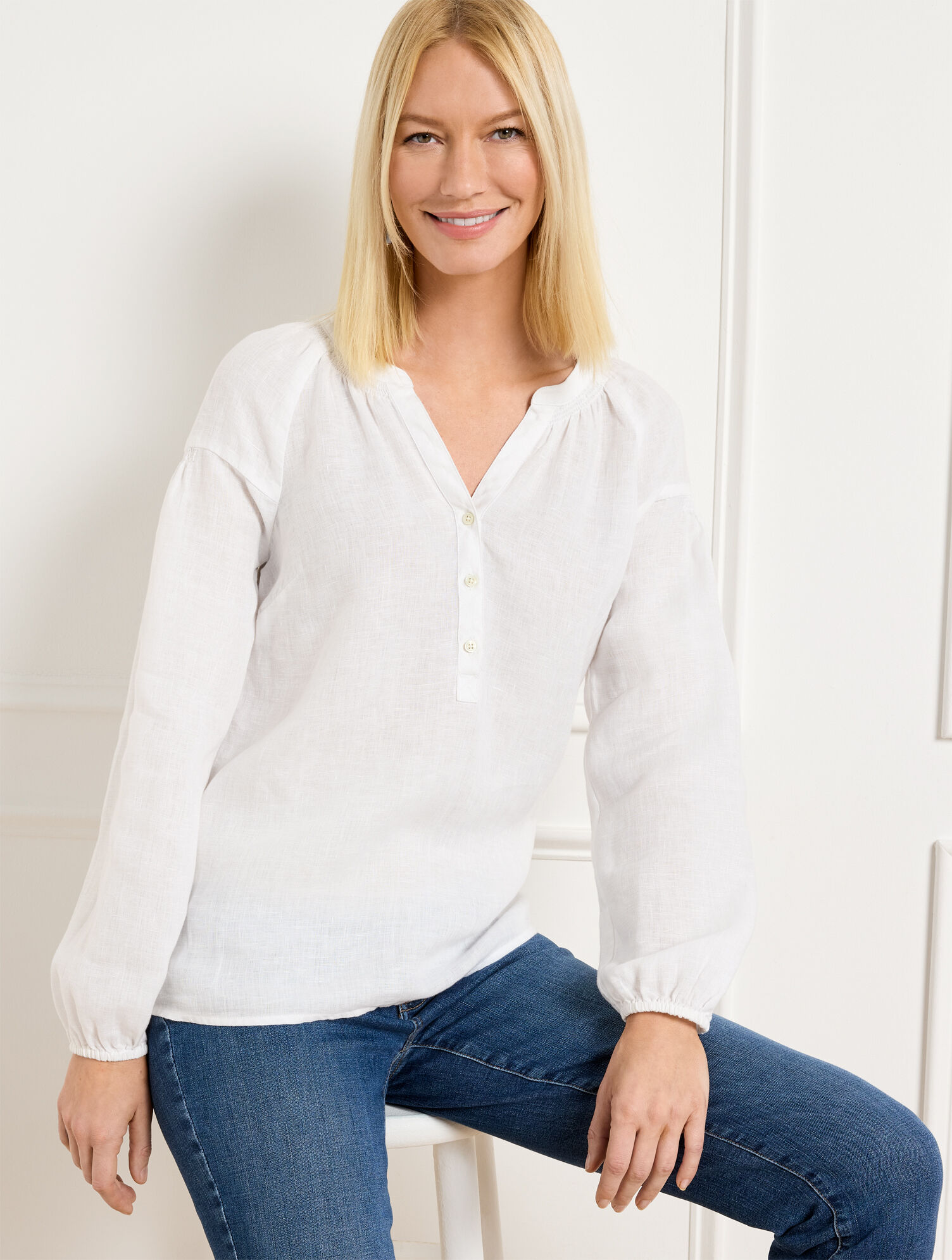 Lantern Sleeve Linen Top