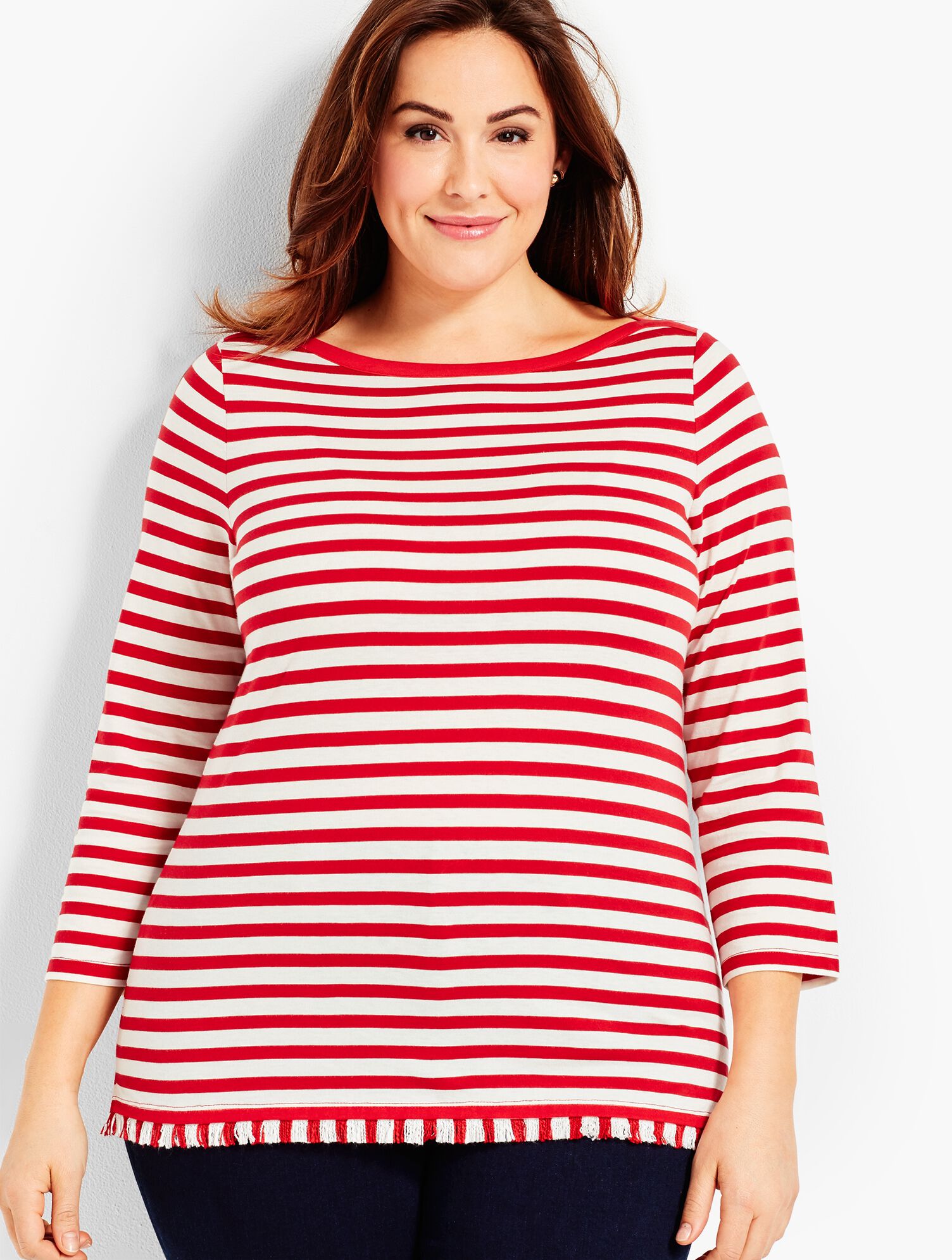 Fringed Pima Cotton Tee - Stripe