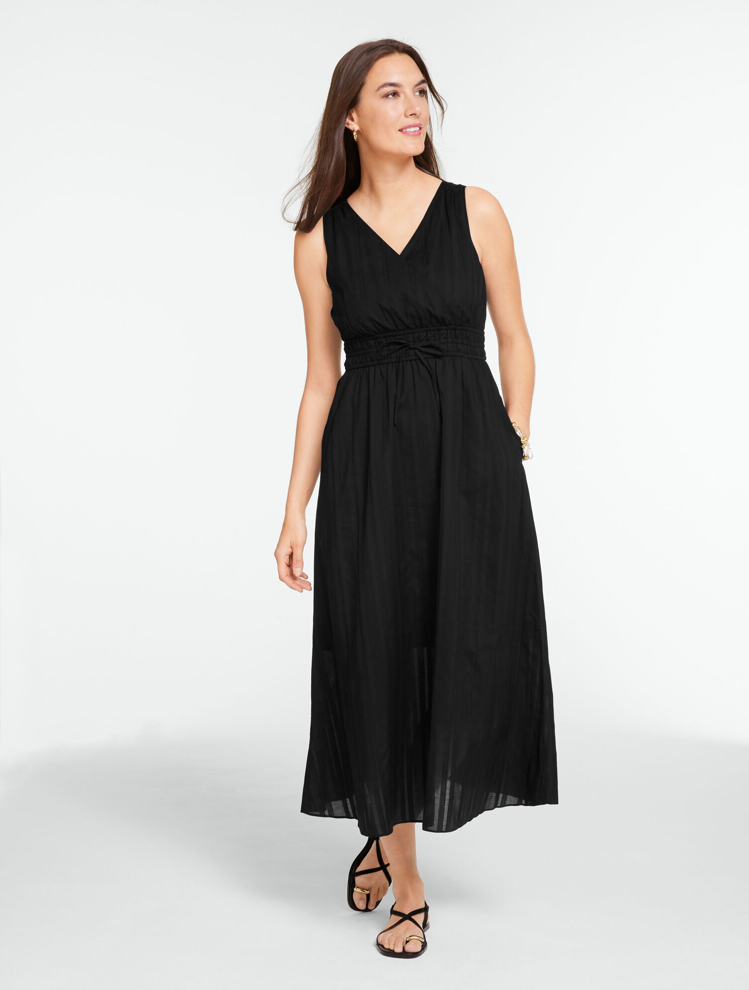 Dobby Stripe Fit &amp; Flare Waist Midi Dress