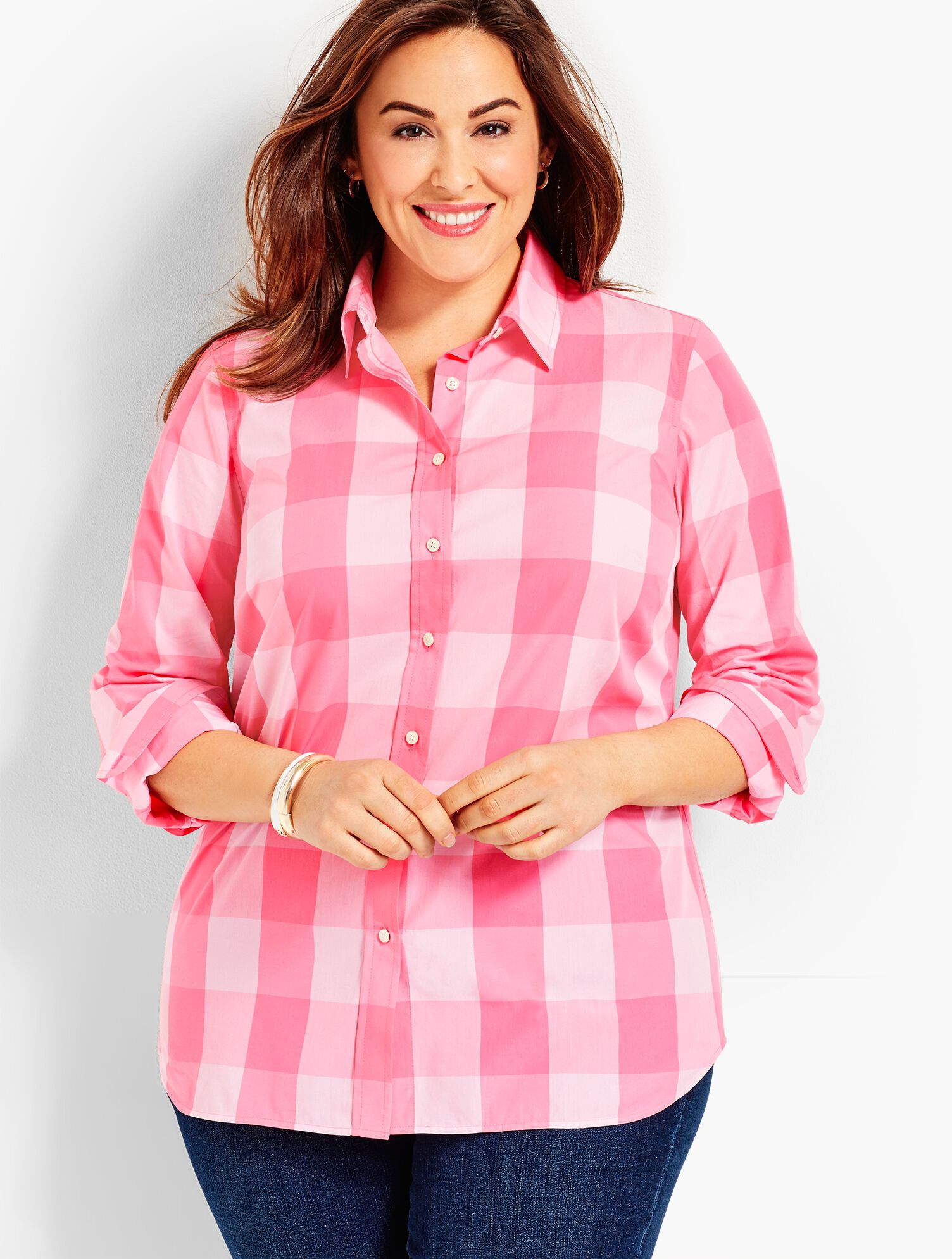 Bicolor-Check Button Front Shirt