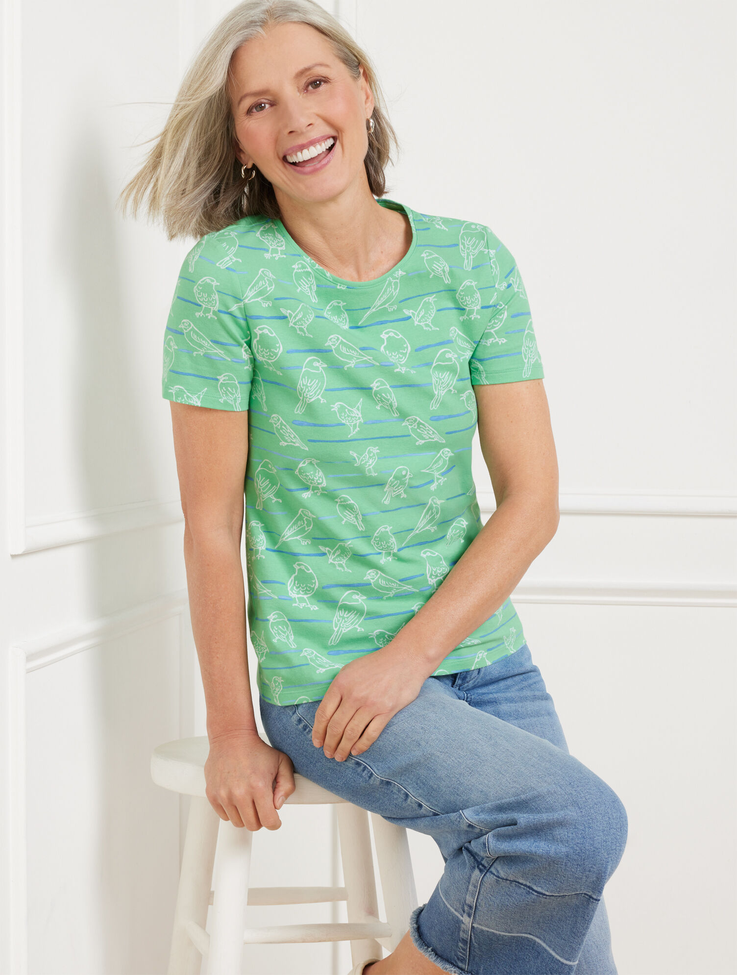 Crewneck Tee - Bird Stripes
