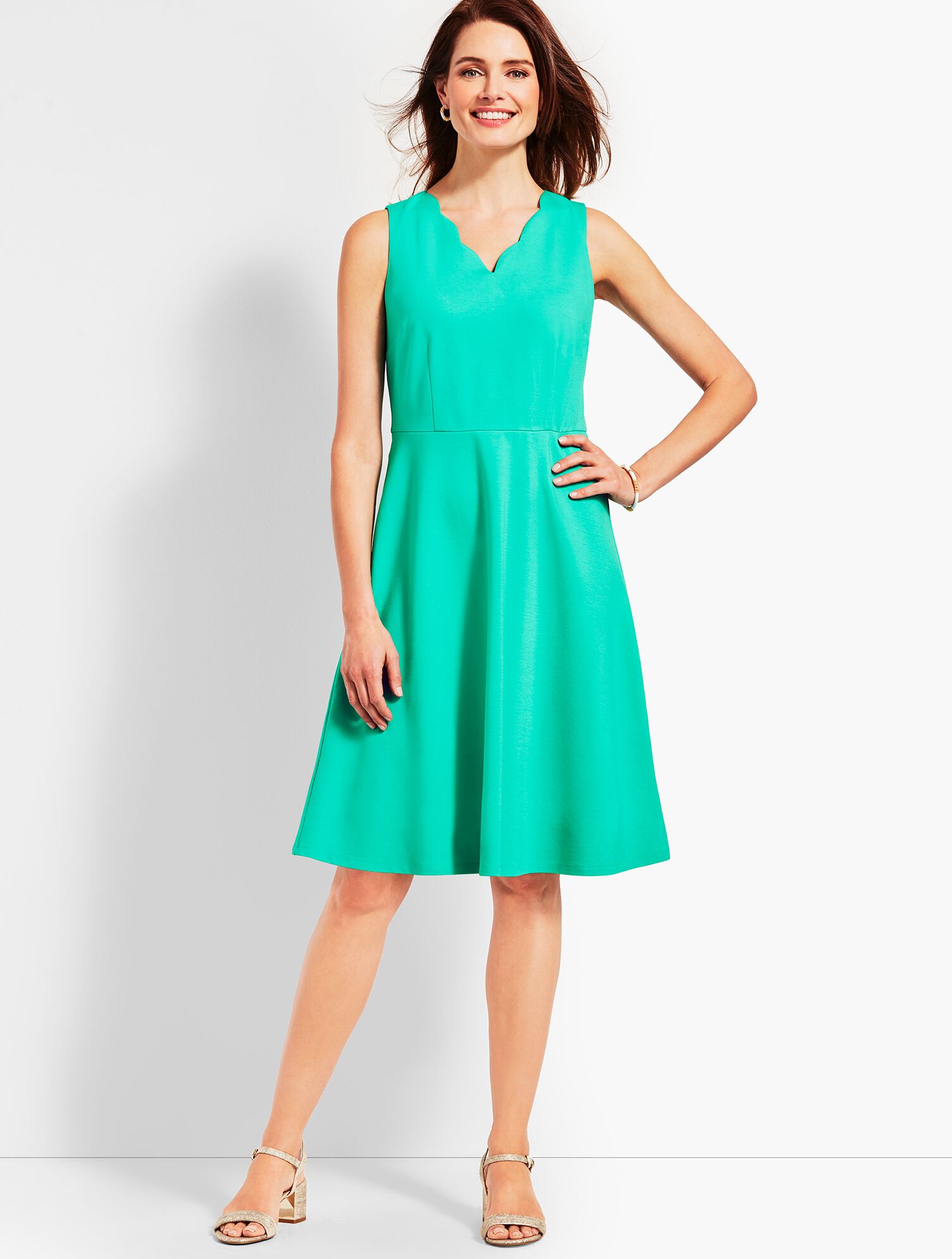 Ponte Scallop-Neck Fit-And-Flare Dress