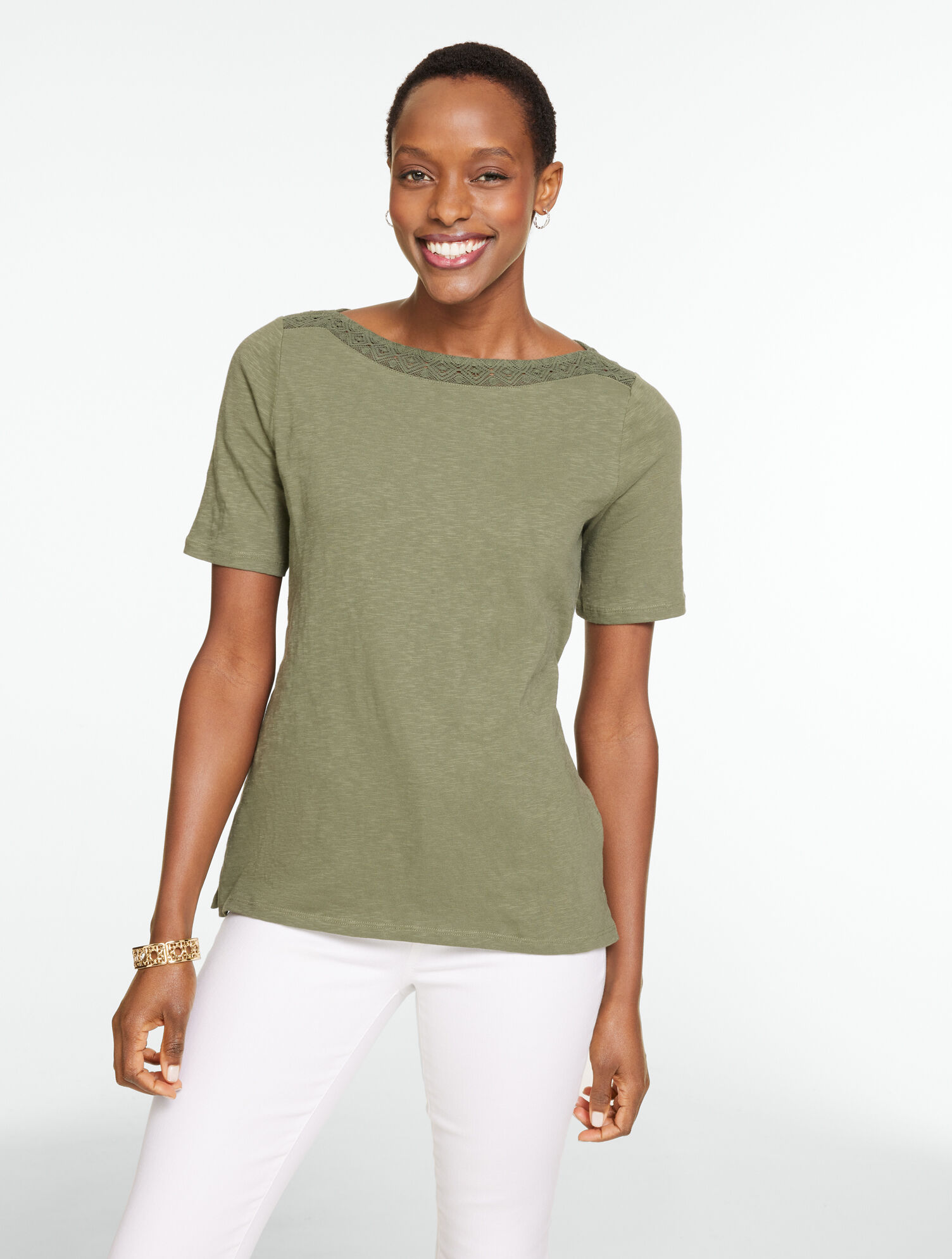 Crochet Trim Bateau Neck Tee