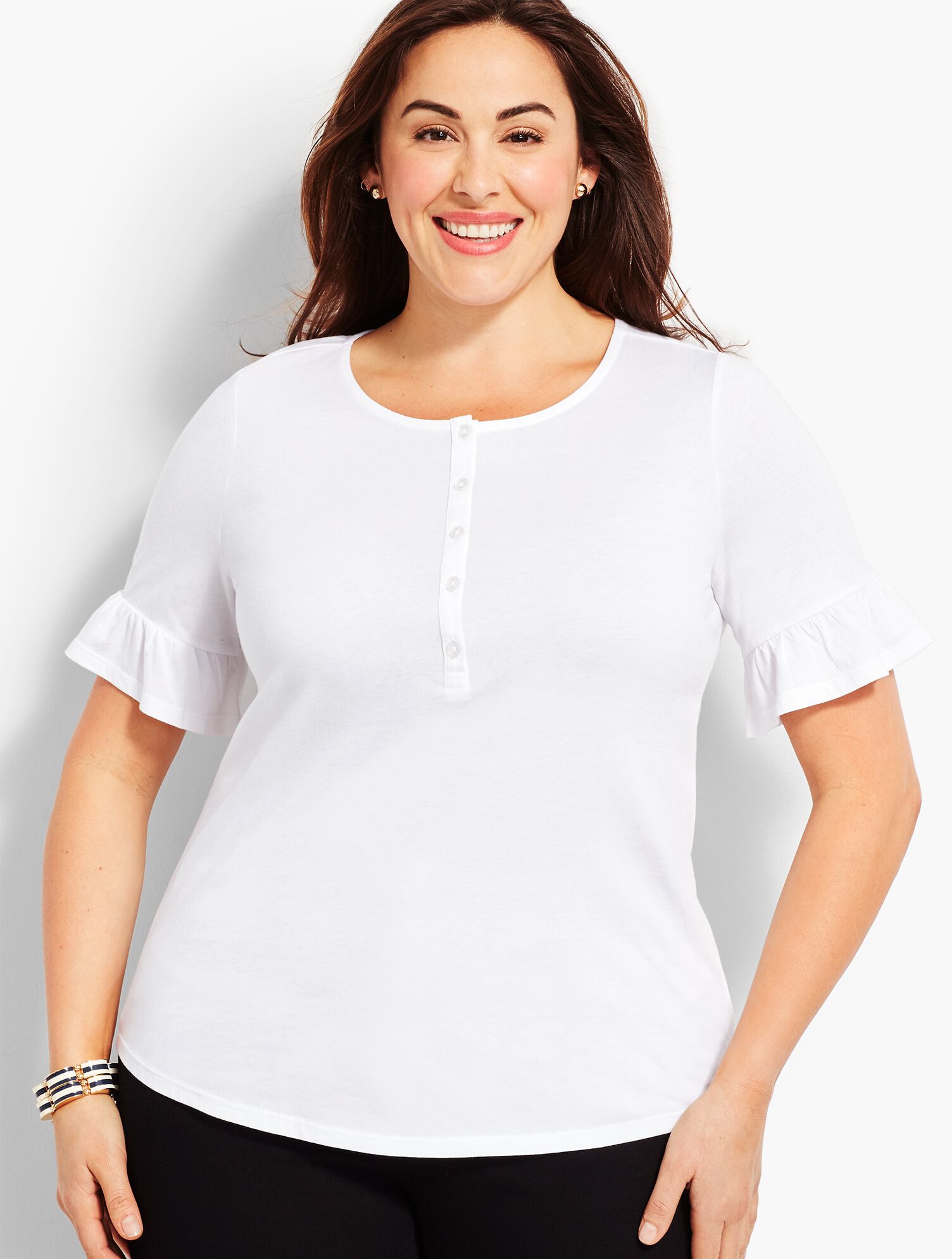 Ruffle-Sleeve Henley Top
