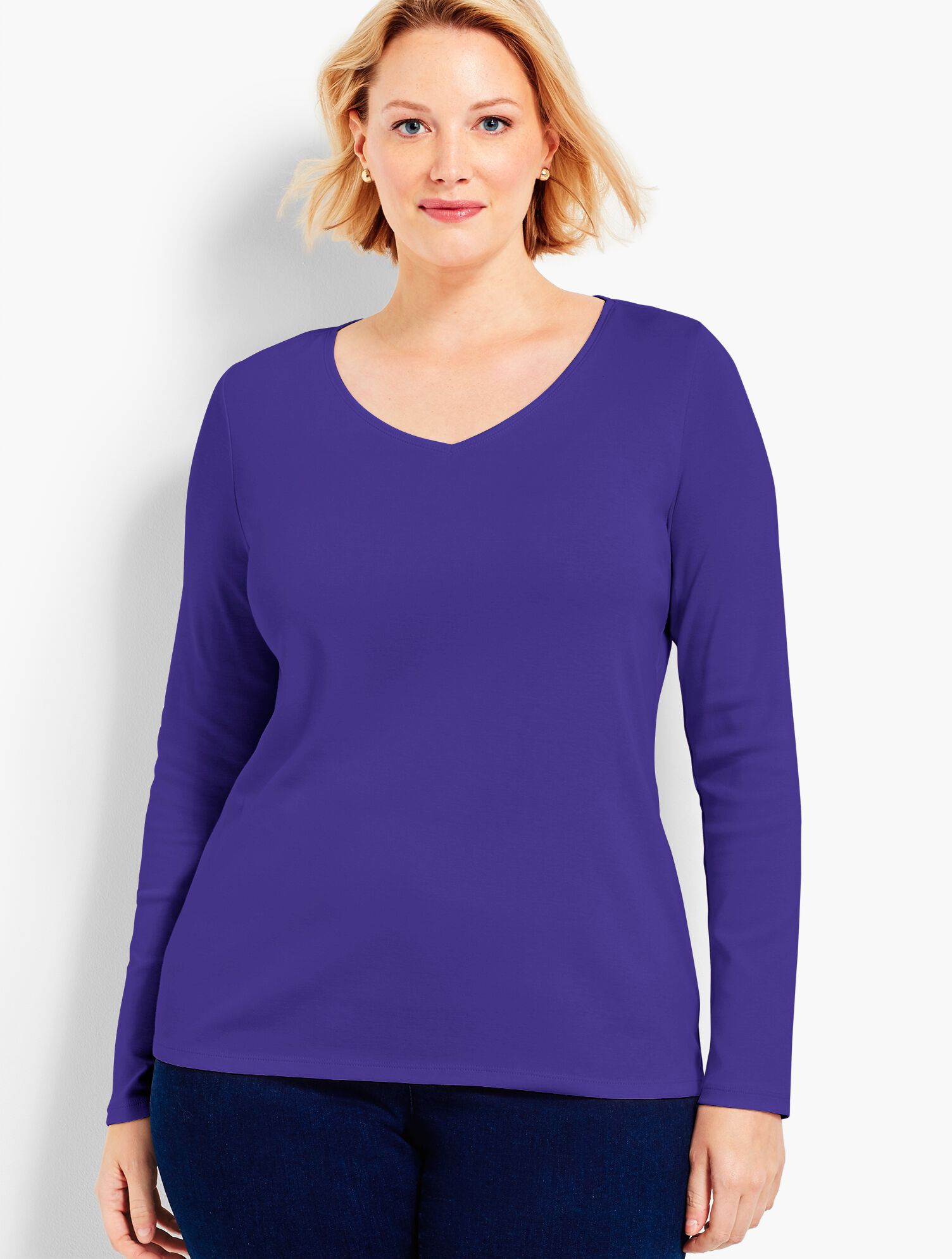 Pima Cotton Long-Sleeve V-Neck Tee