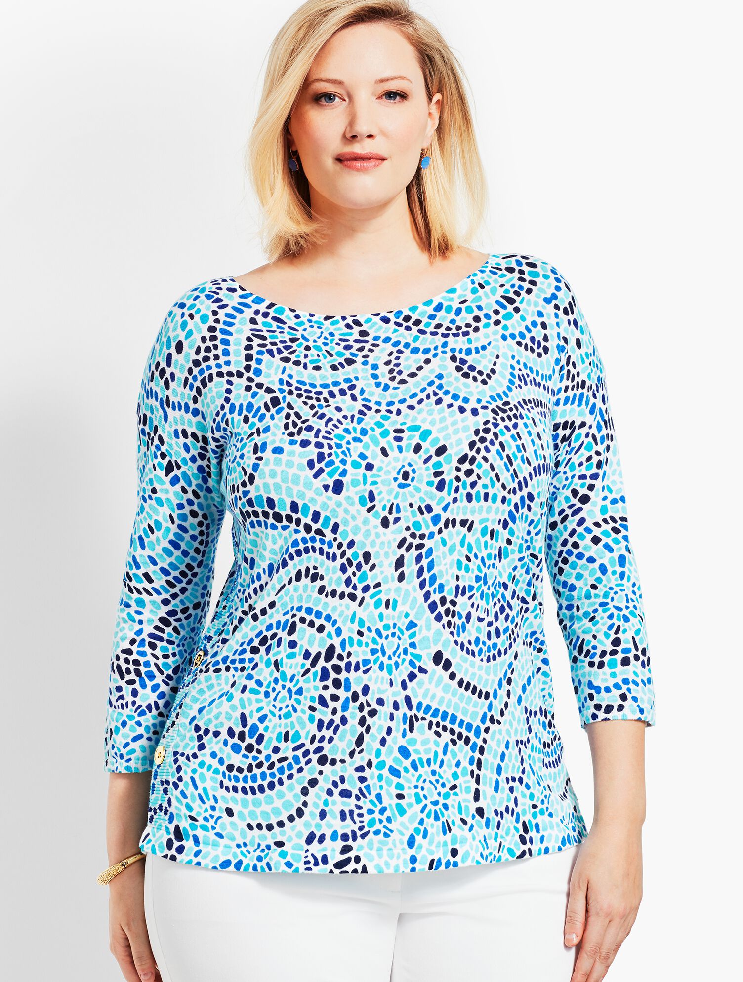 Beach Mosaic Side-Button Sweater Topper