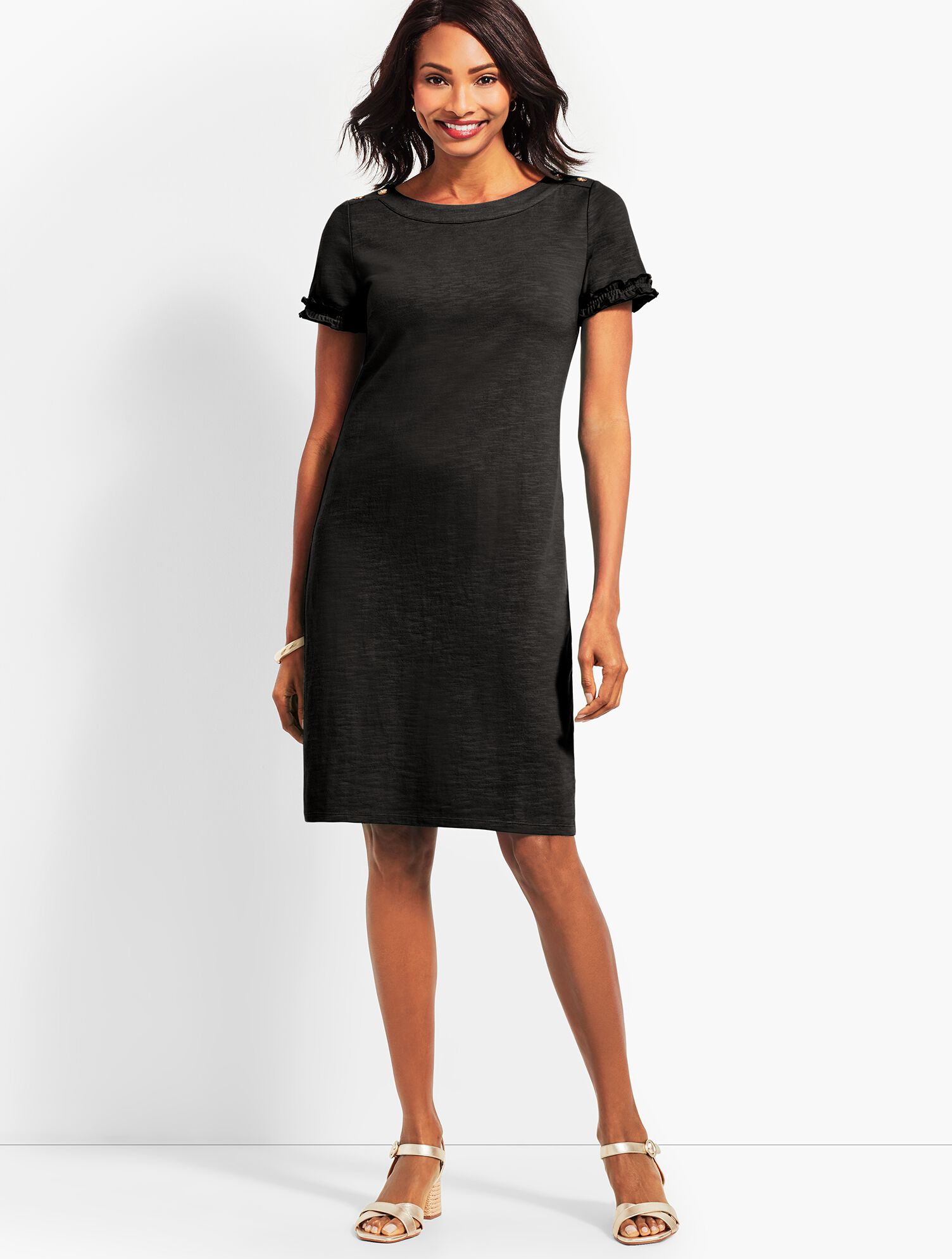 Ruffle-Sleeve Slub Jersey Shift Dress