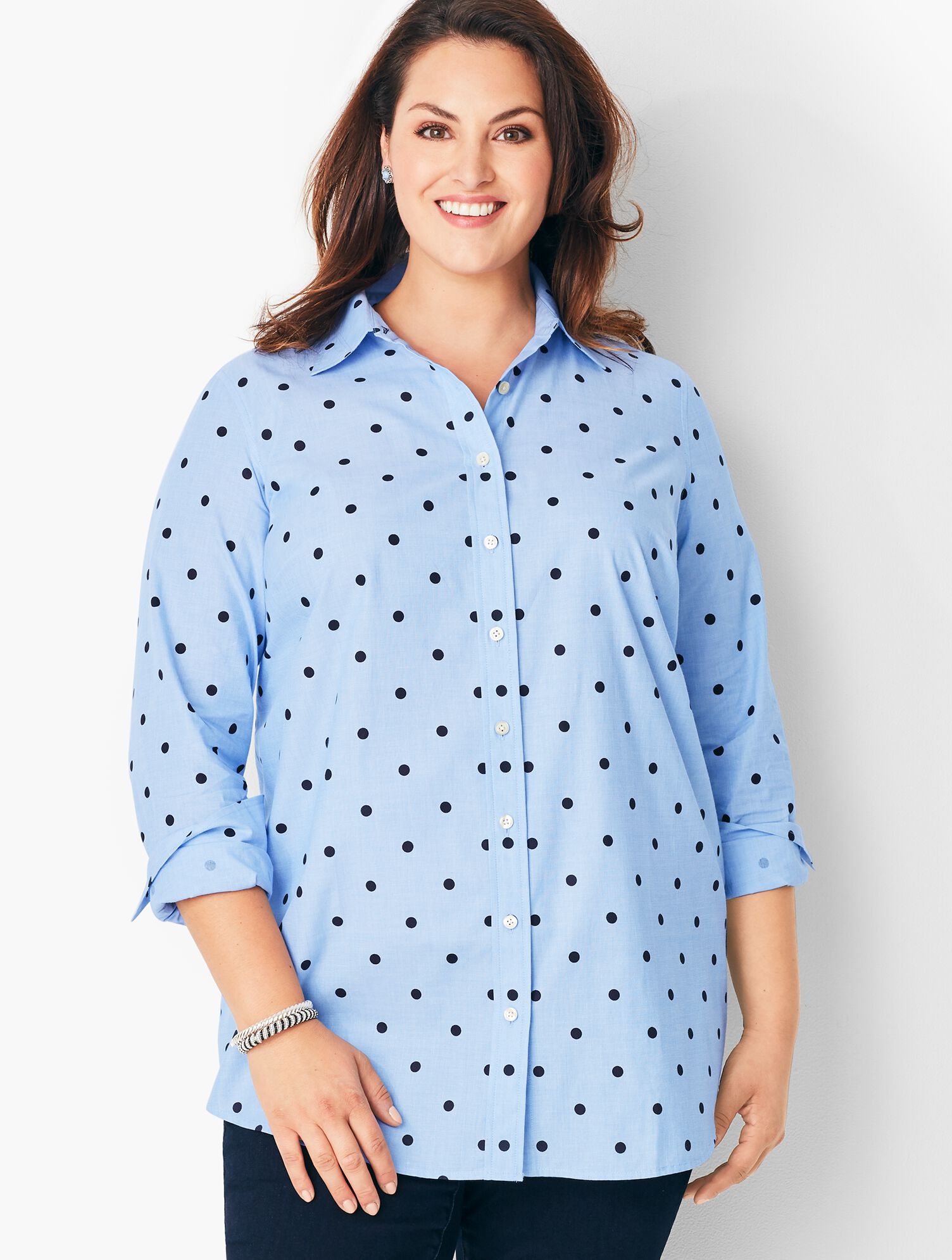 Classic Cotton Shirt - Chambray Printed-Dot Tunic