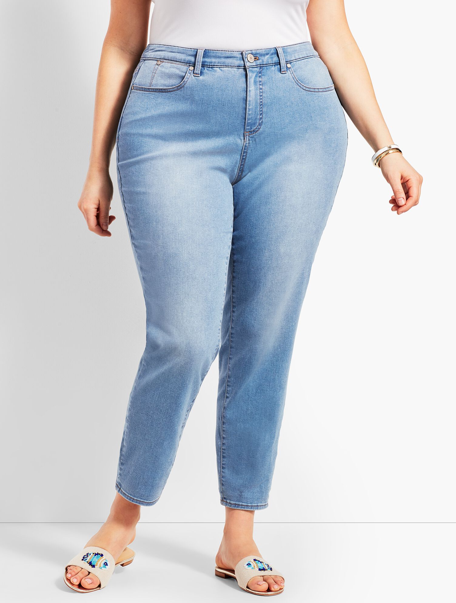 Woman Exclusive Beach Glass Denim Slim Ankle Jean - Curvy Fit