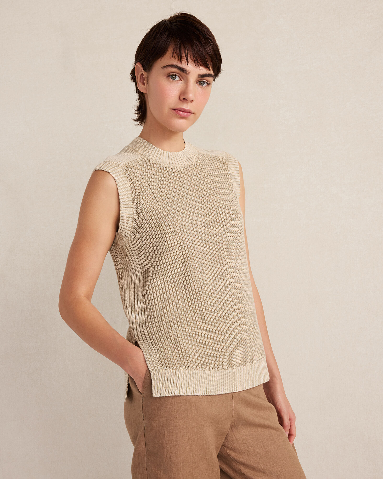 Garment-Dyed Cotton Shaker Sleeveless Sweater