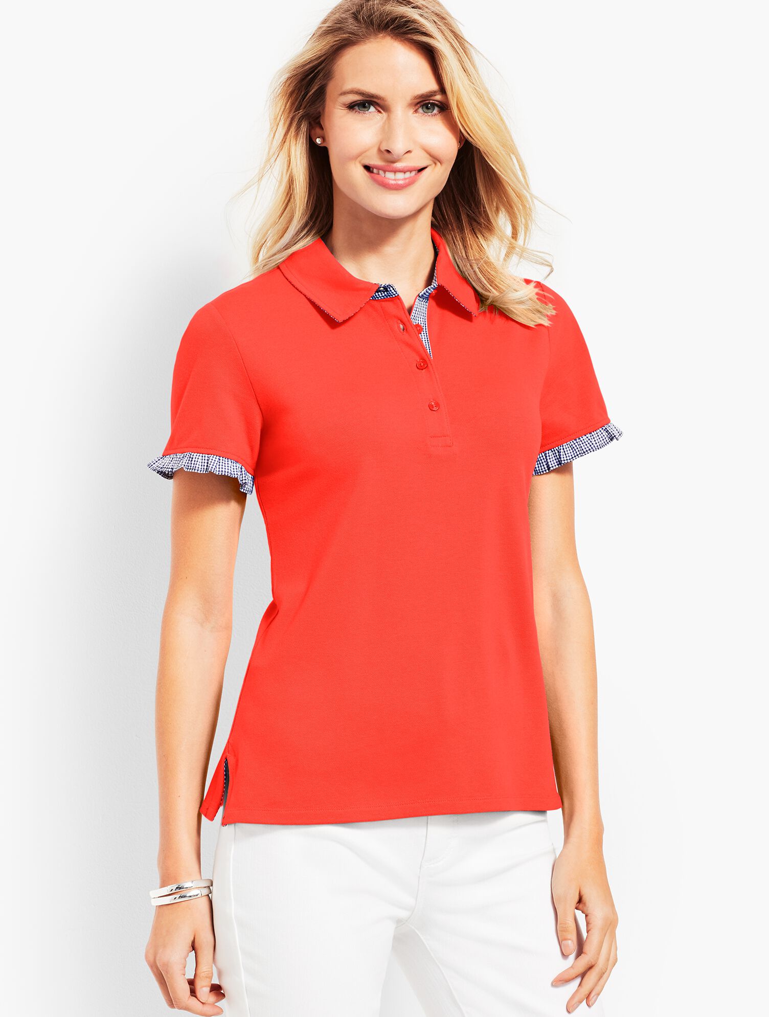Gingham Ruffle Sleeve Polo