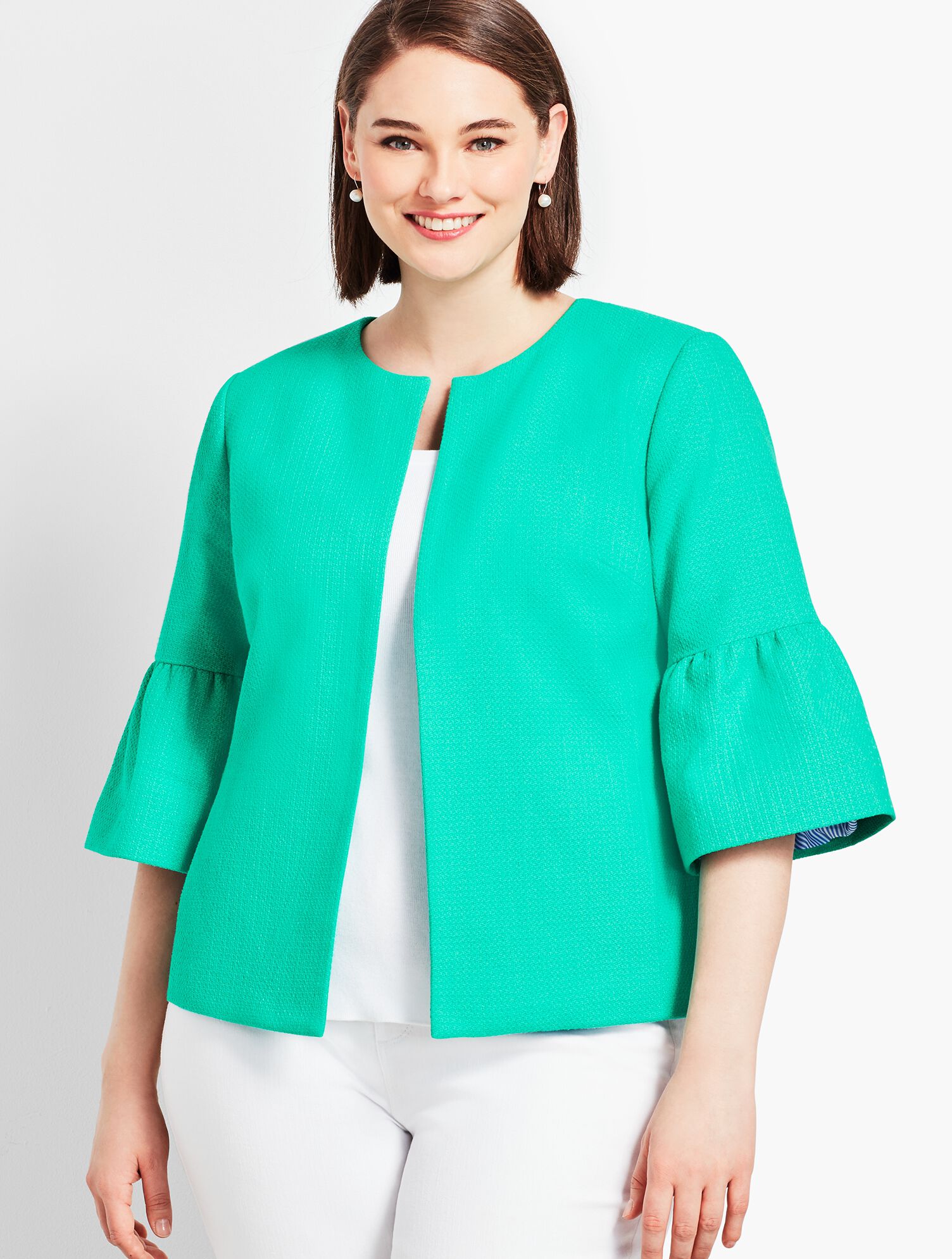 Flare-Sleeve Tweed Jacket