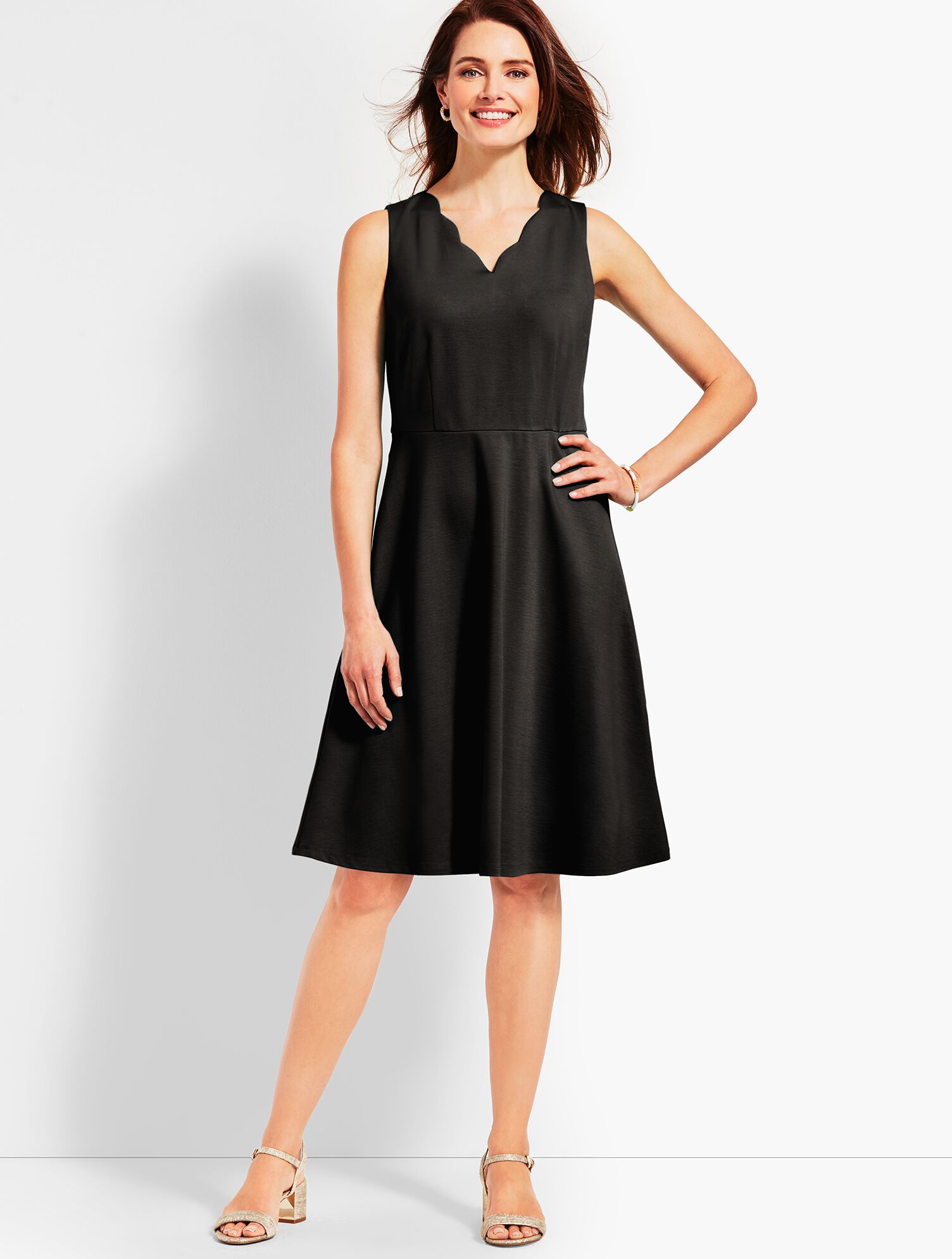 Ponte Scallop-Neck Fit-And-Flare Dress