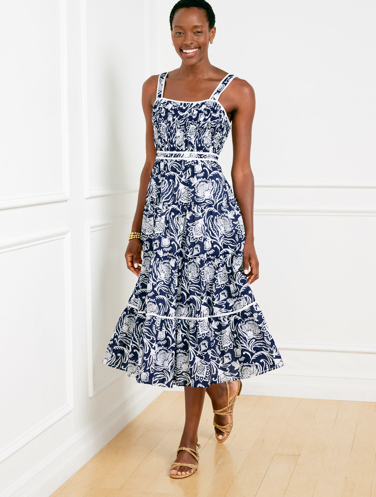 Tiered Fit &amp; Flare Dress - Distressed Jacobean