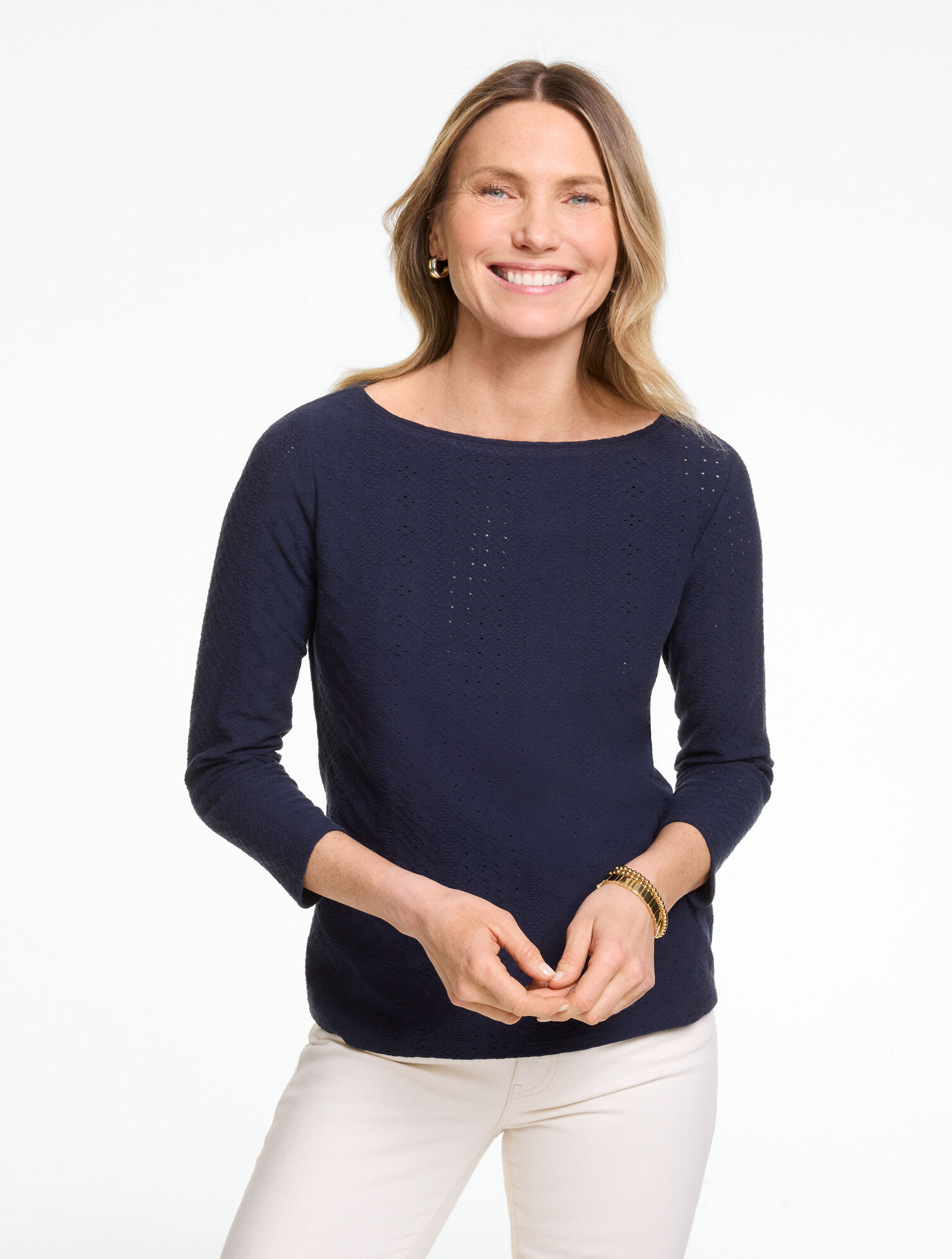 Bateau Neck Tee - Eyelet Lace