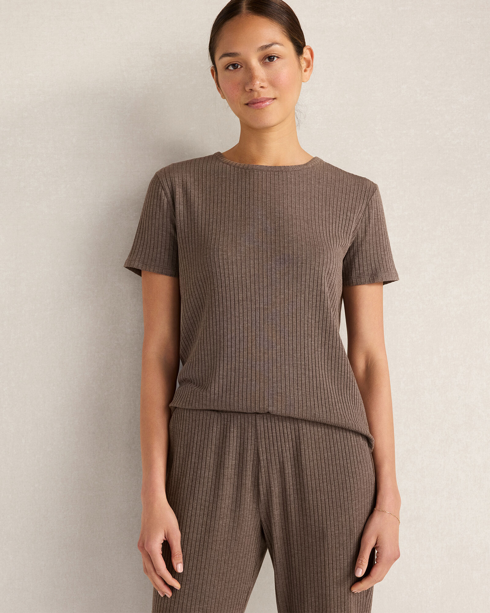 Resti Drapey Rib Knit Short Sleeve Top