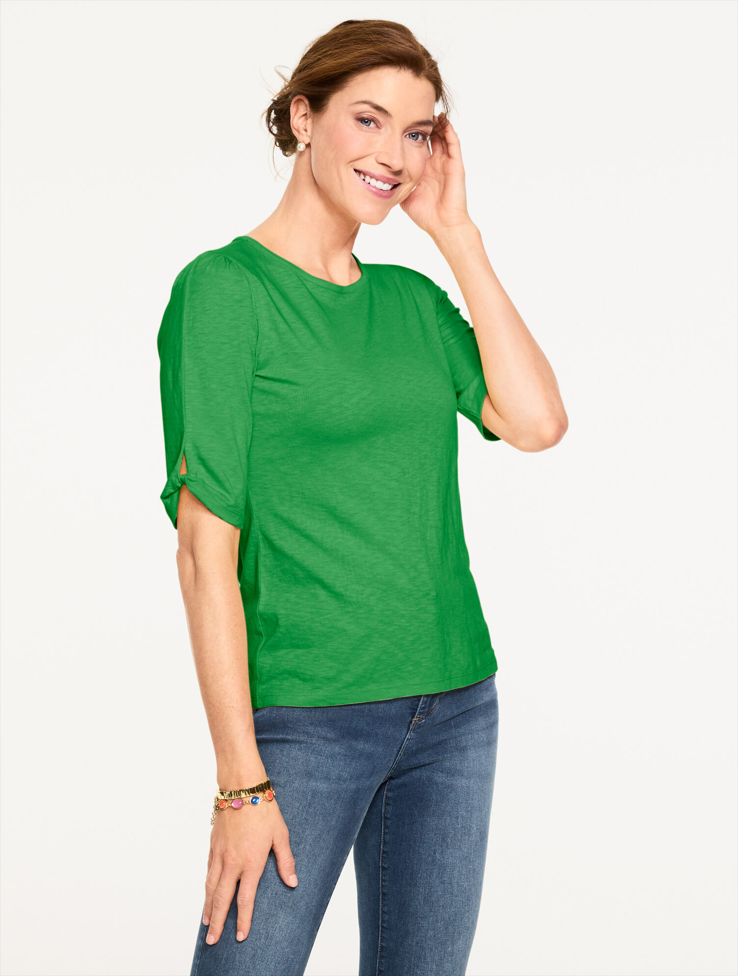 Elbow Sleeve Knot Top