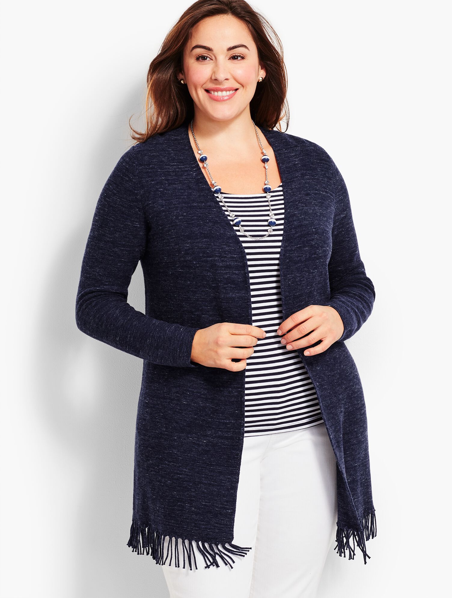 Space-Dyed Fringe-Hem Flyaway Cardigan
