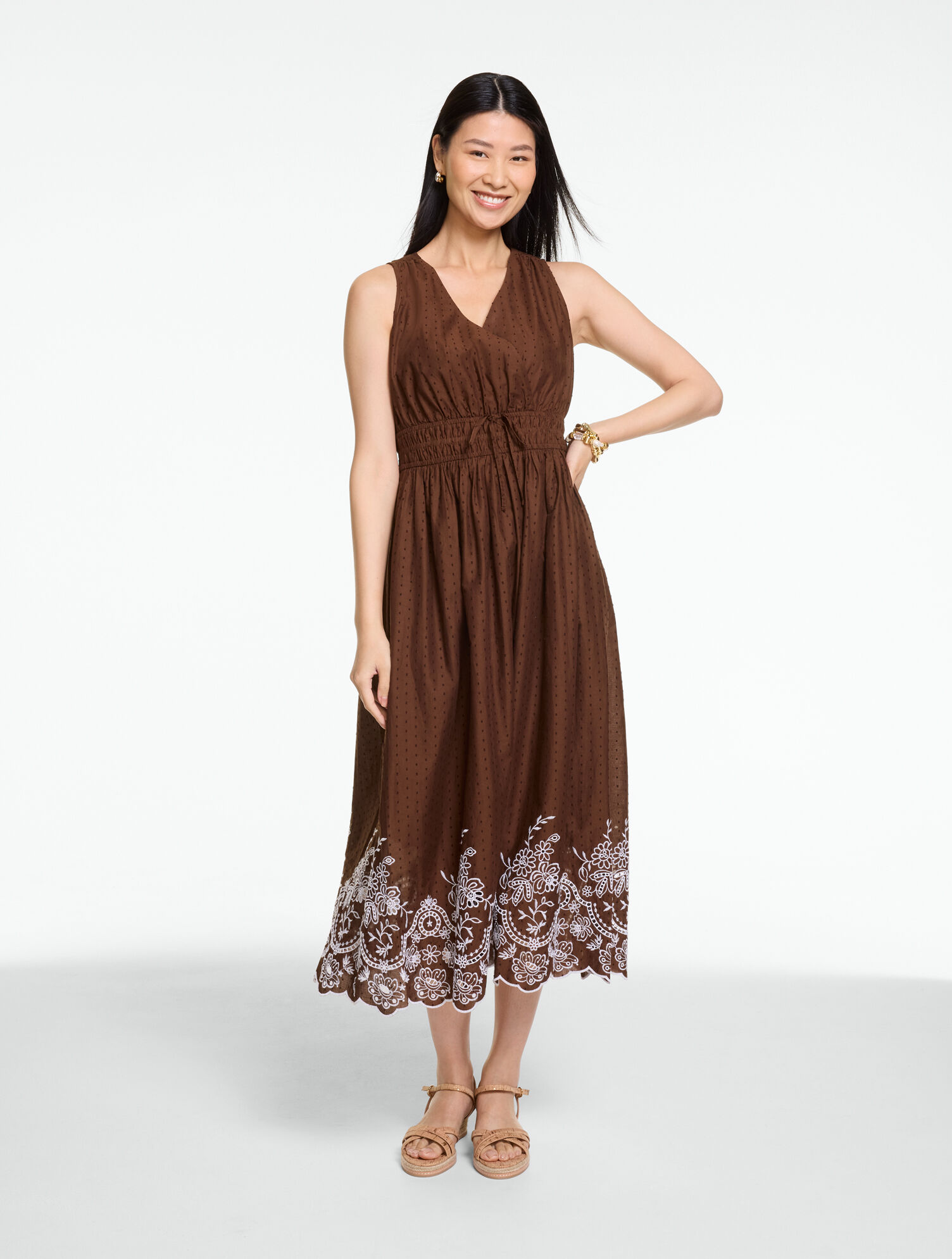 Dot Eyelet Fit &amp; Flare Midi Dress