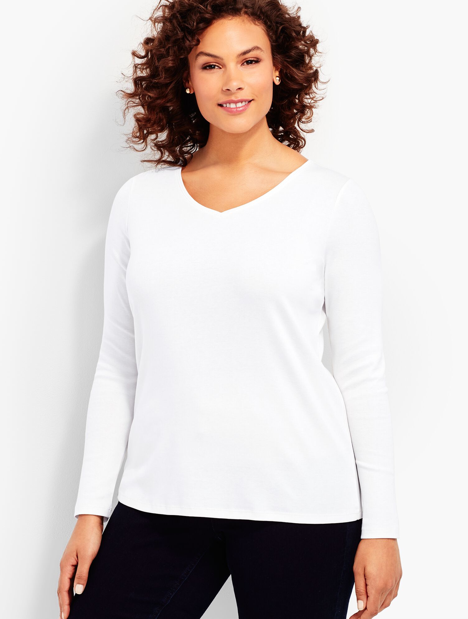 Pima Cotton Long-Sleeve V-Neck Tee