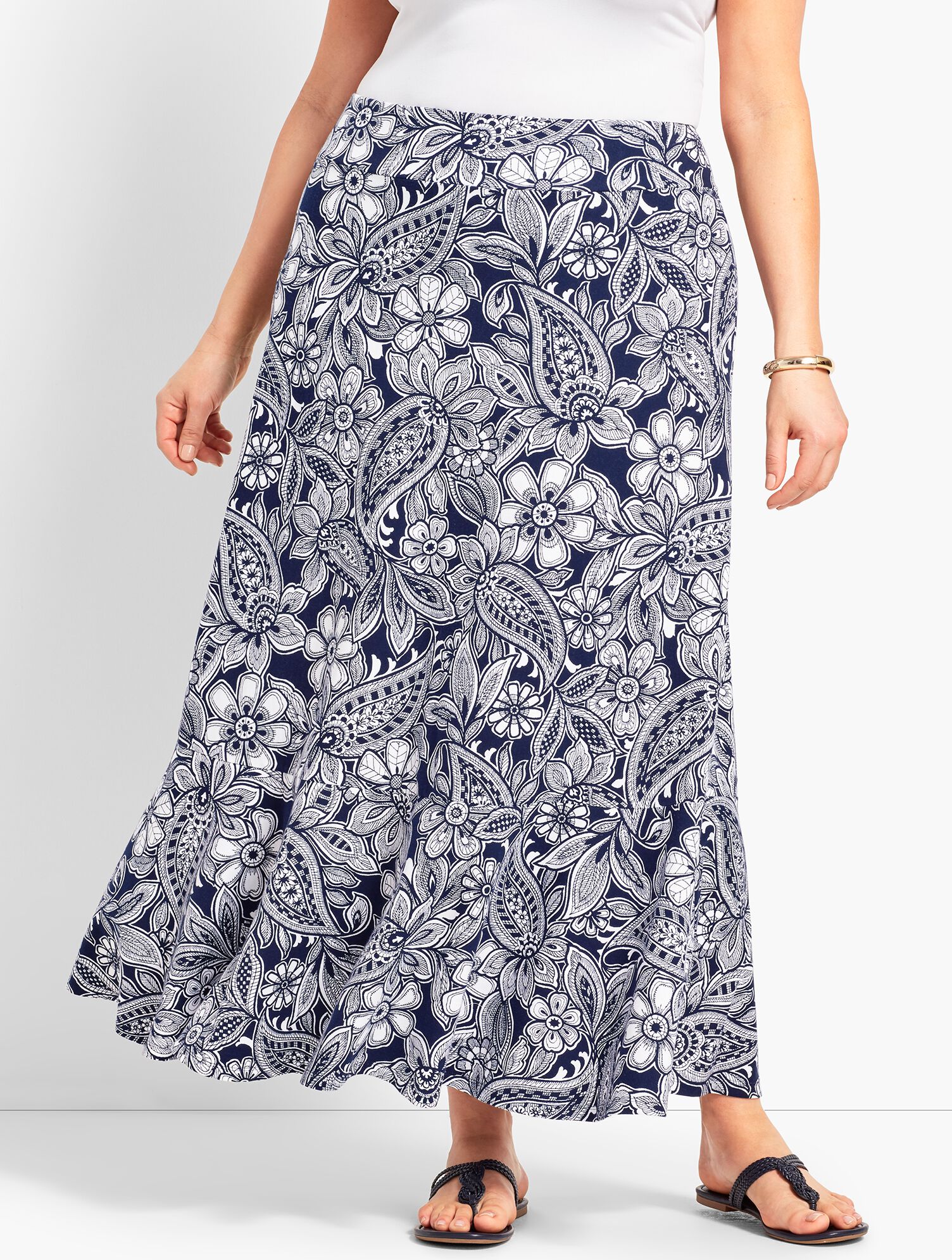 Etched Paisley Jersey Maxi Skirt