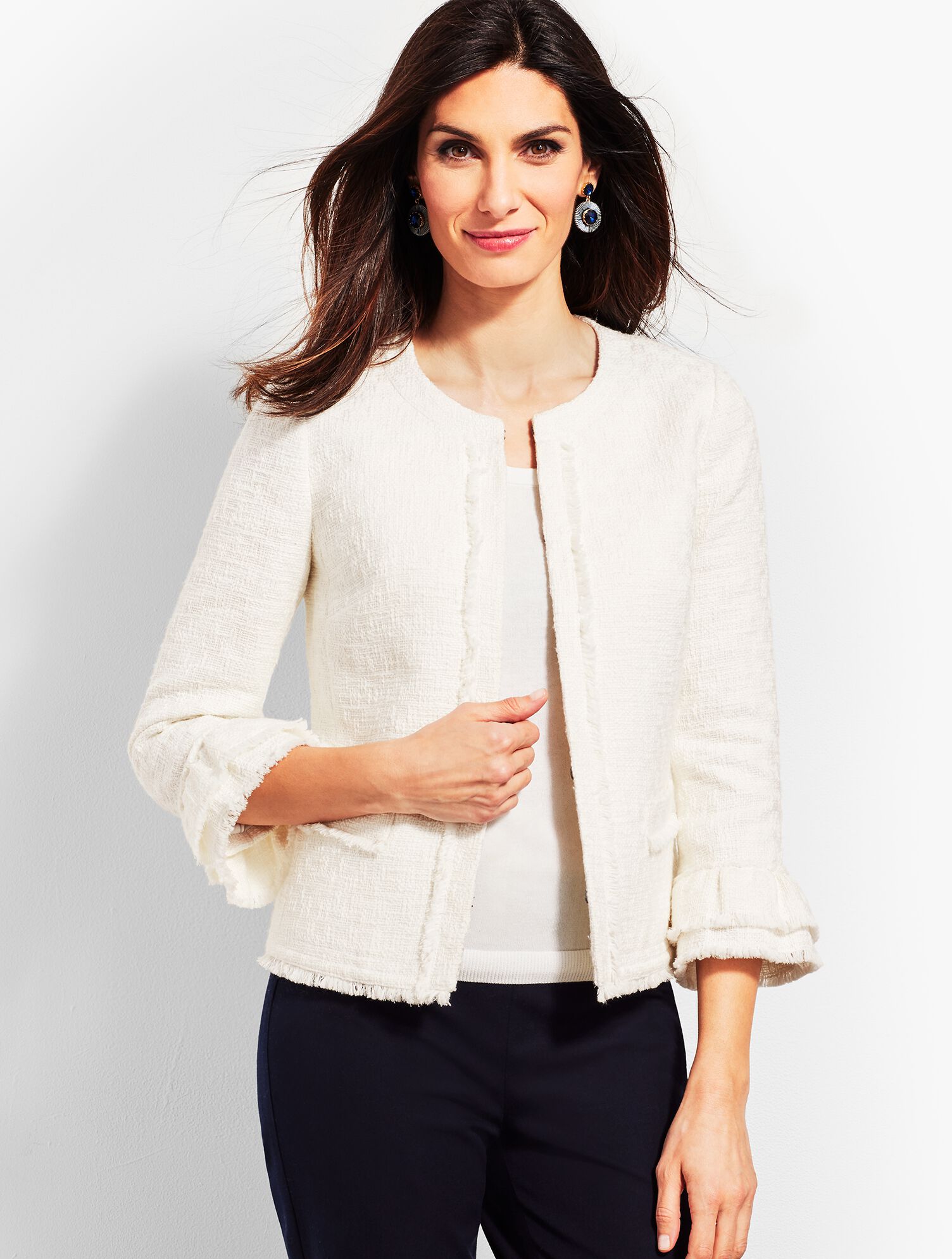 Tweed Ruffle-Sleeve Jacket