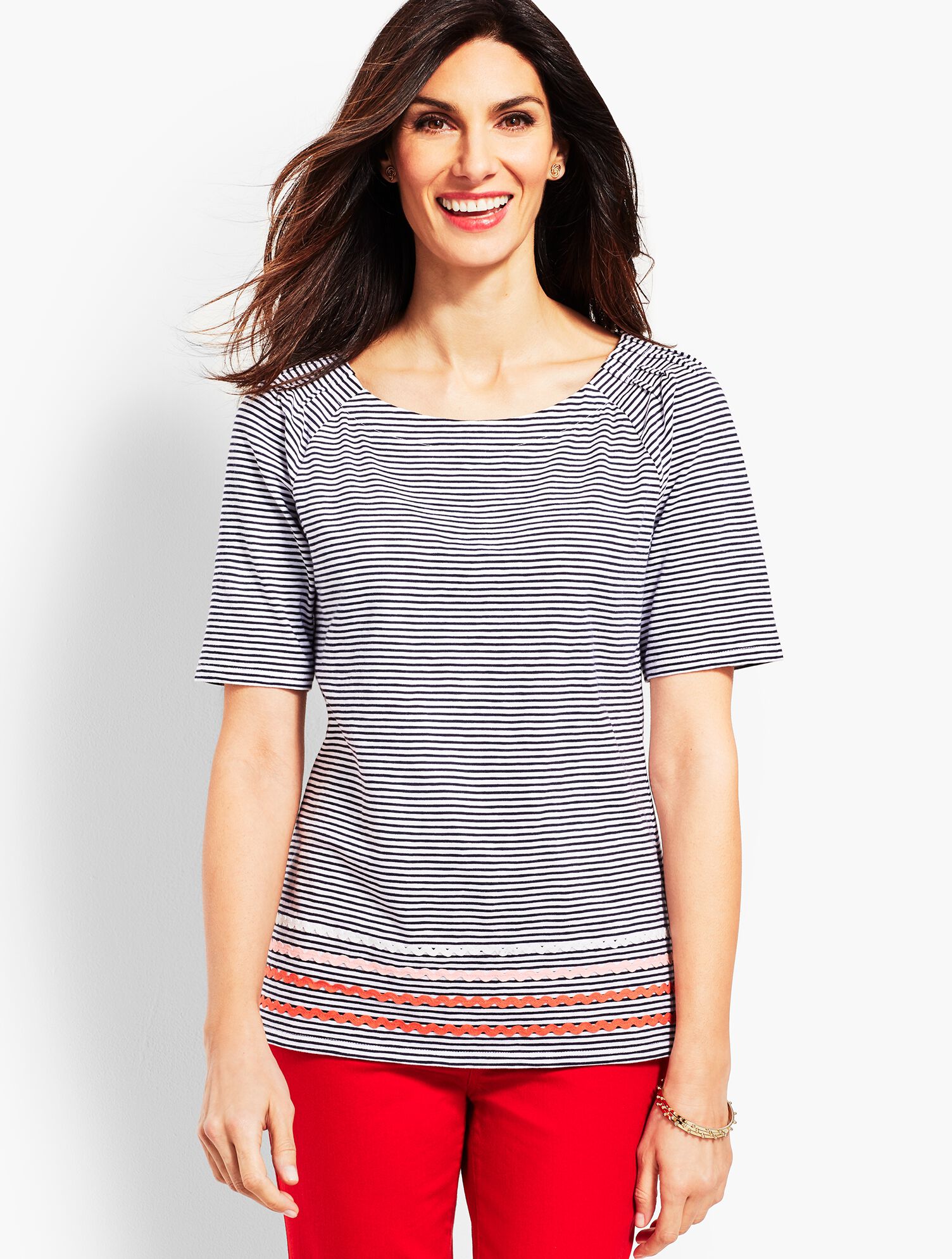Pleat Sleeve Tee - Stripe