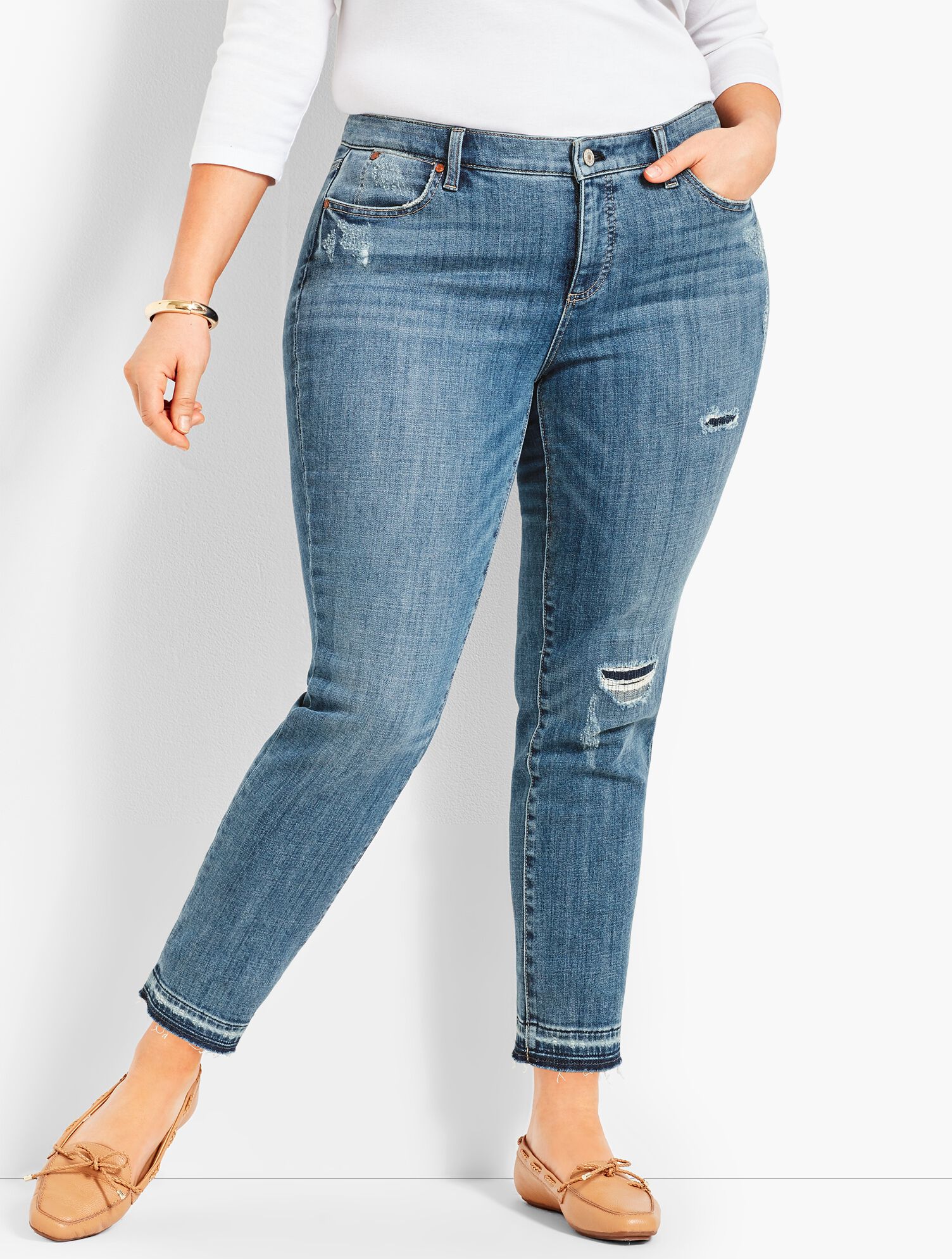 Patched Denim Slim Ankle - Stratton Wash