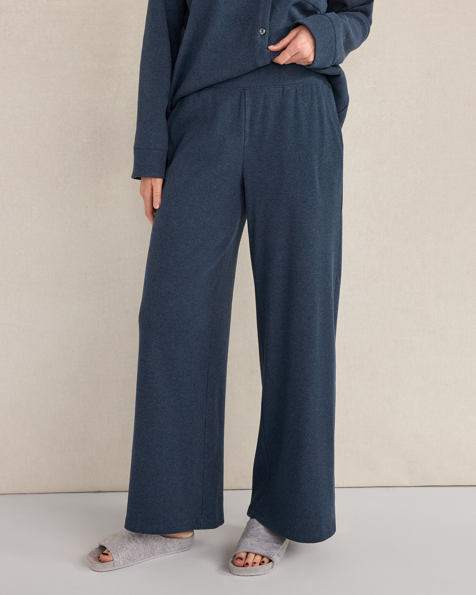 Organic Cotton Rib Knit Wide Leg Pants